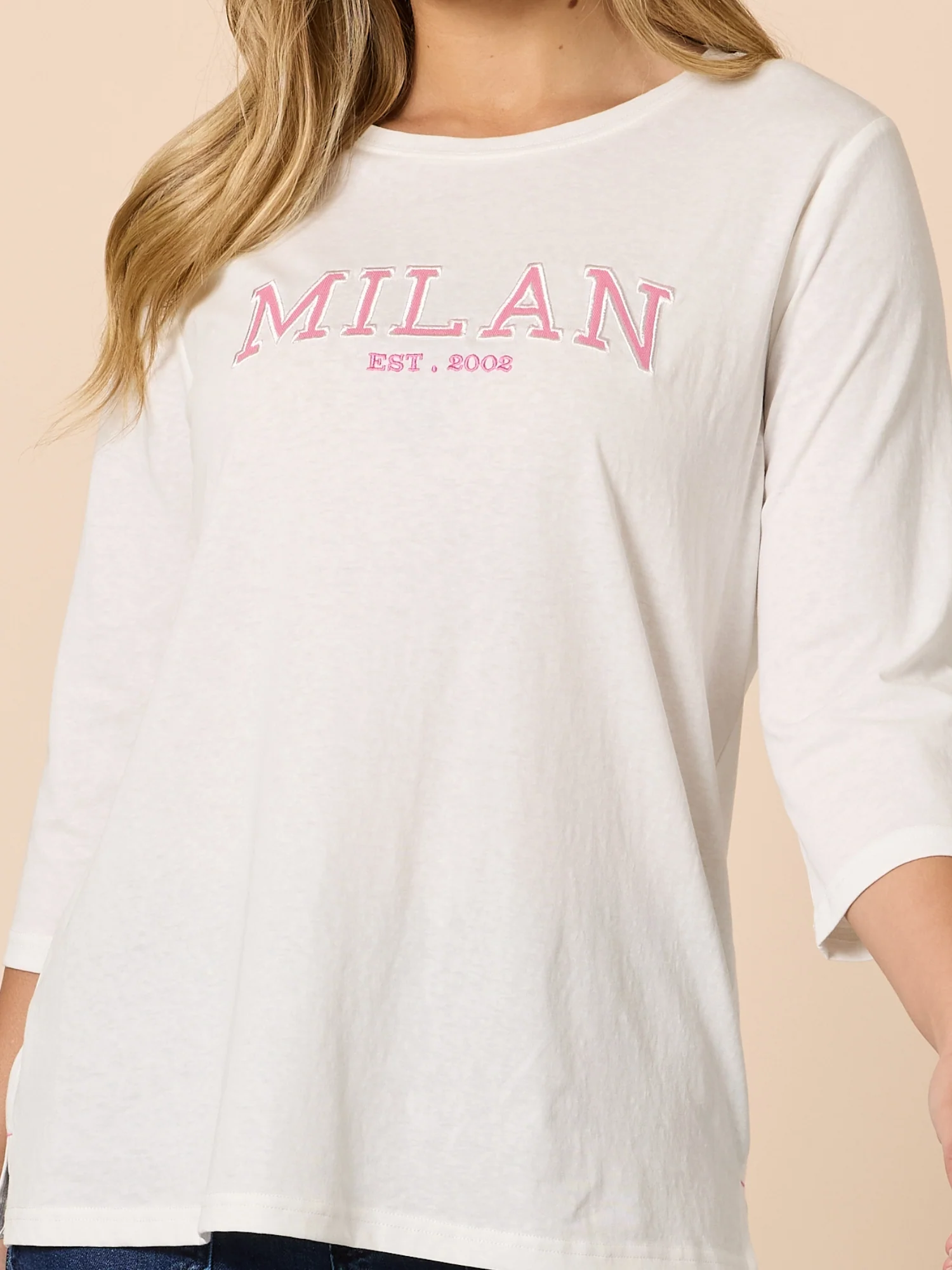 Milan Embroidered Long Sleeve Tee - White - Image 5
