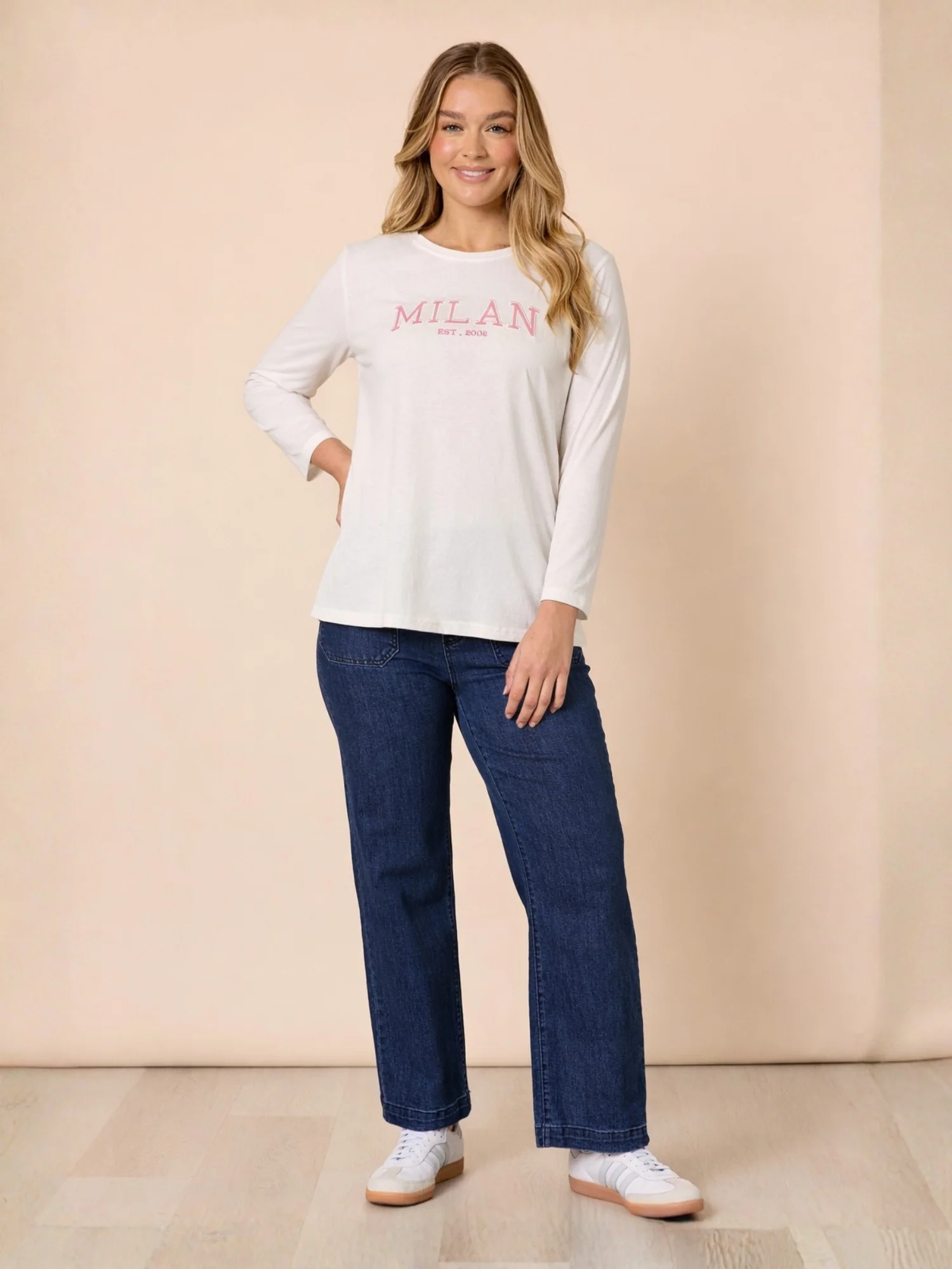 Milan Embroidered Long Sleeve Tee - White - Image 6