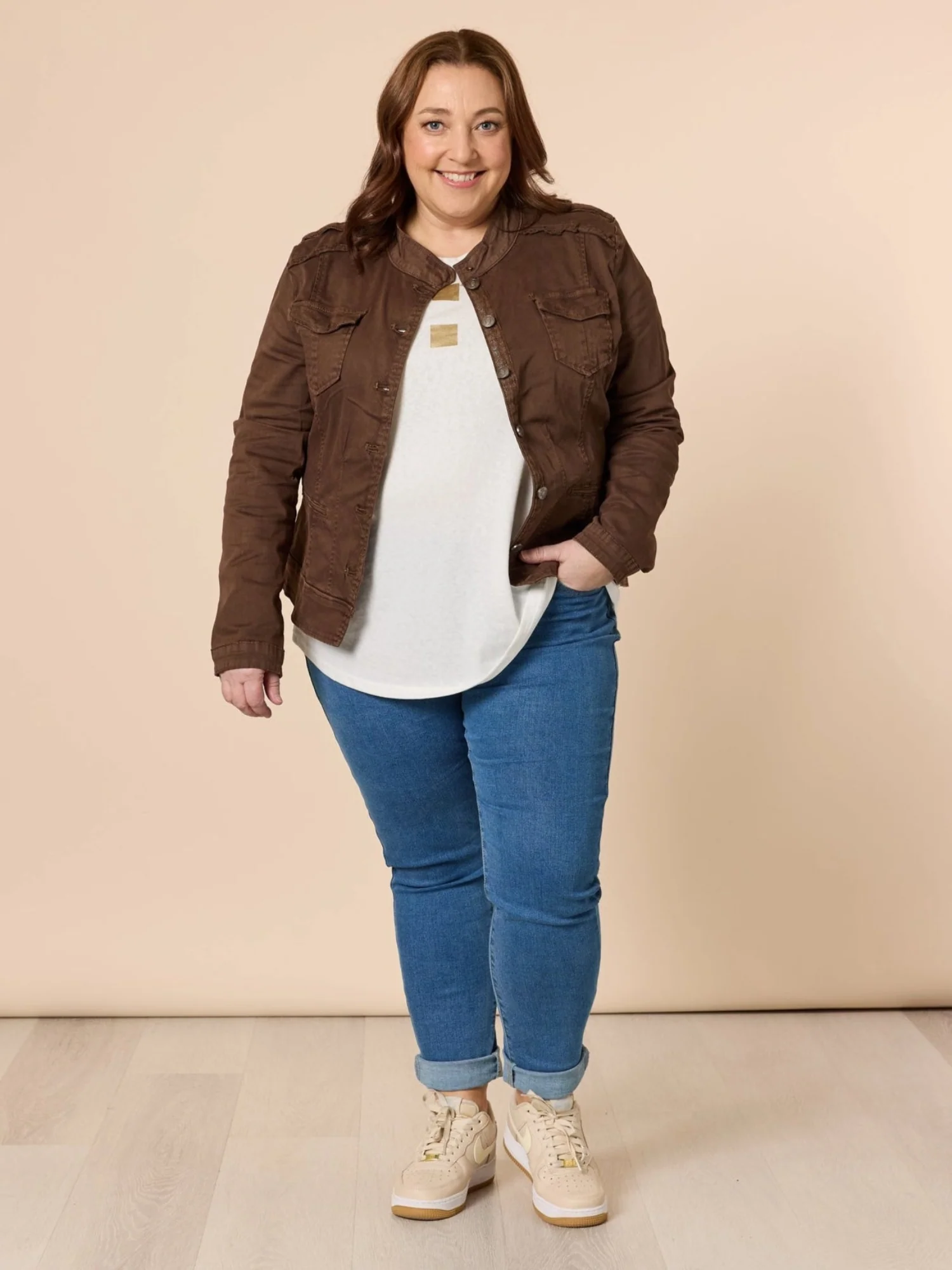 Military Style Denim Jacket - Chocolate - Image 4
