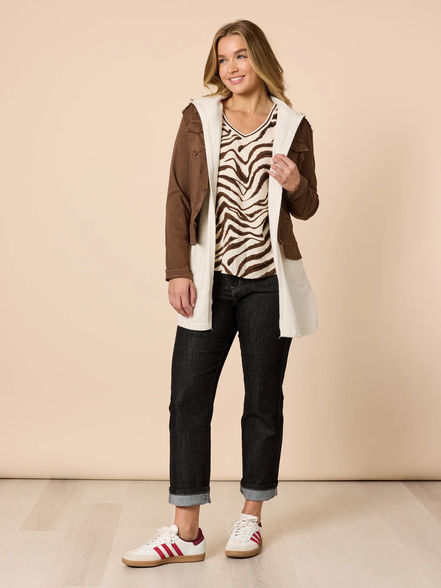 Military Style Denim Jacket - Chocolate - Image 8