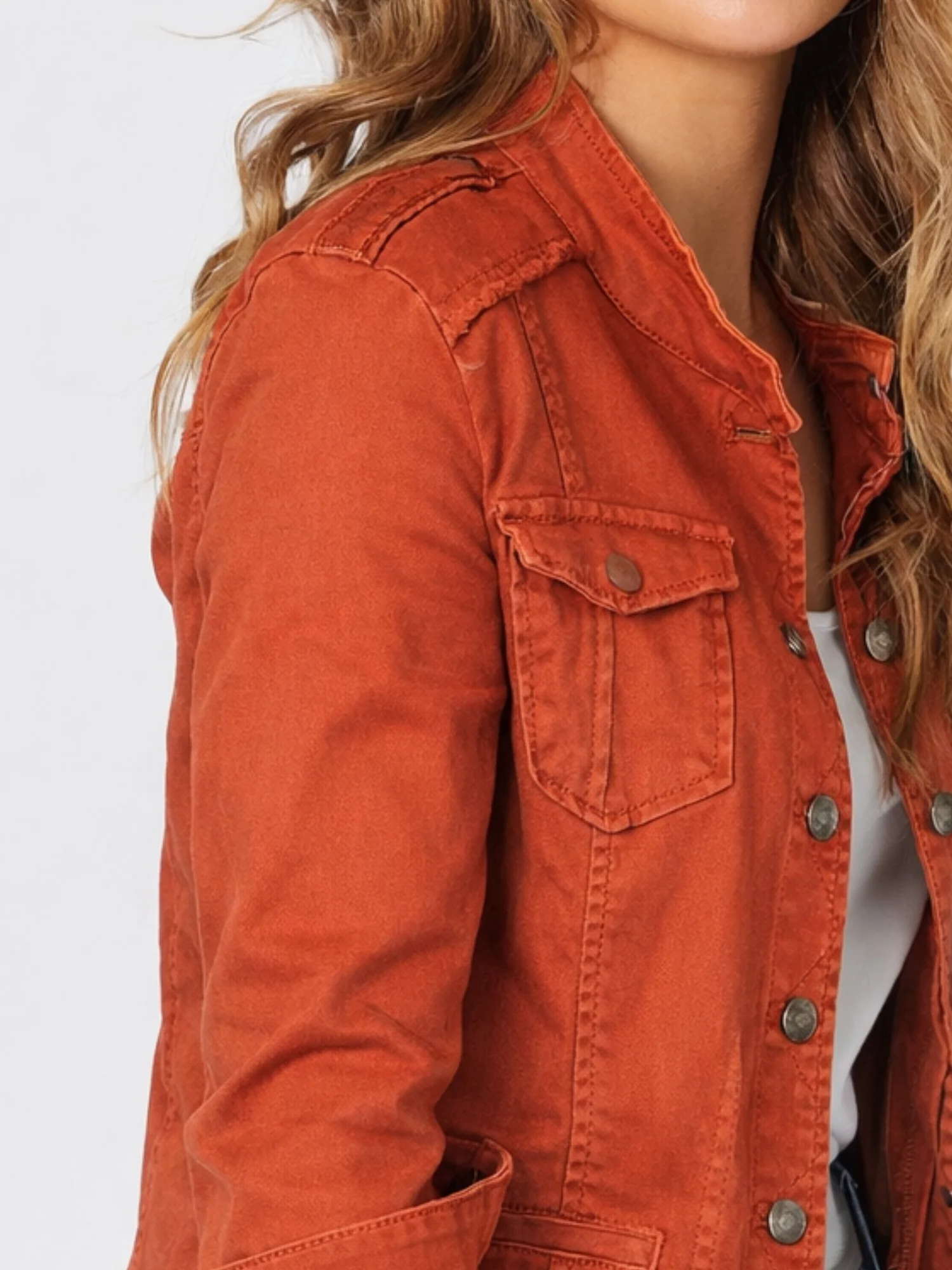 Military Style Denim Jacket - Maple - Image 3