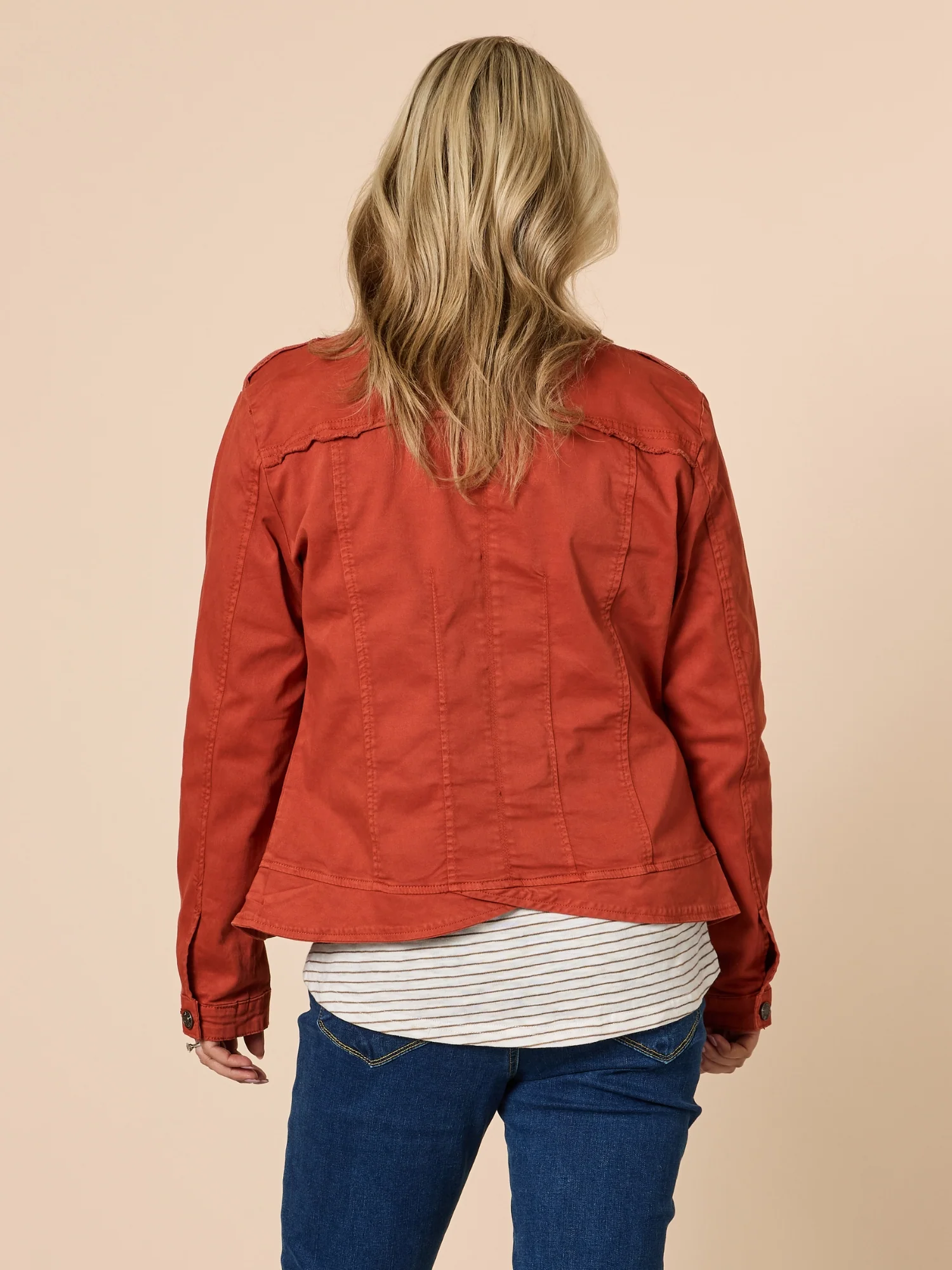 Military Style Denim Jacket - Maple - Image 5