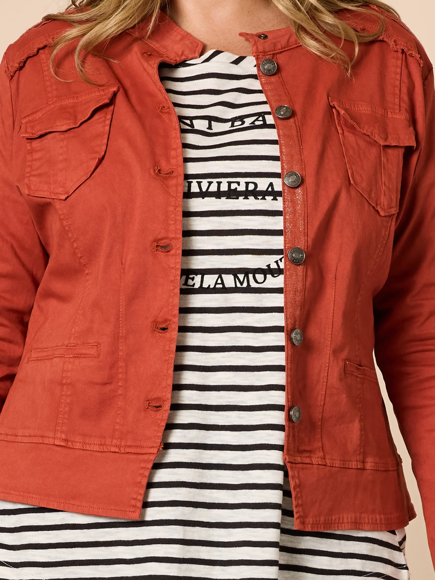 Military Style Denim Jacket - Maple - Image 6
