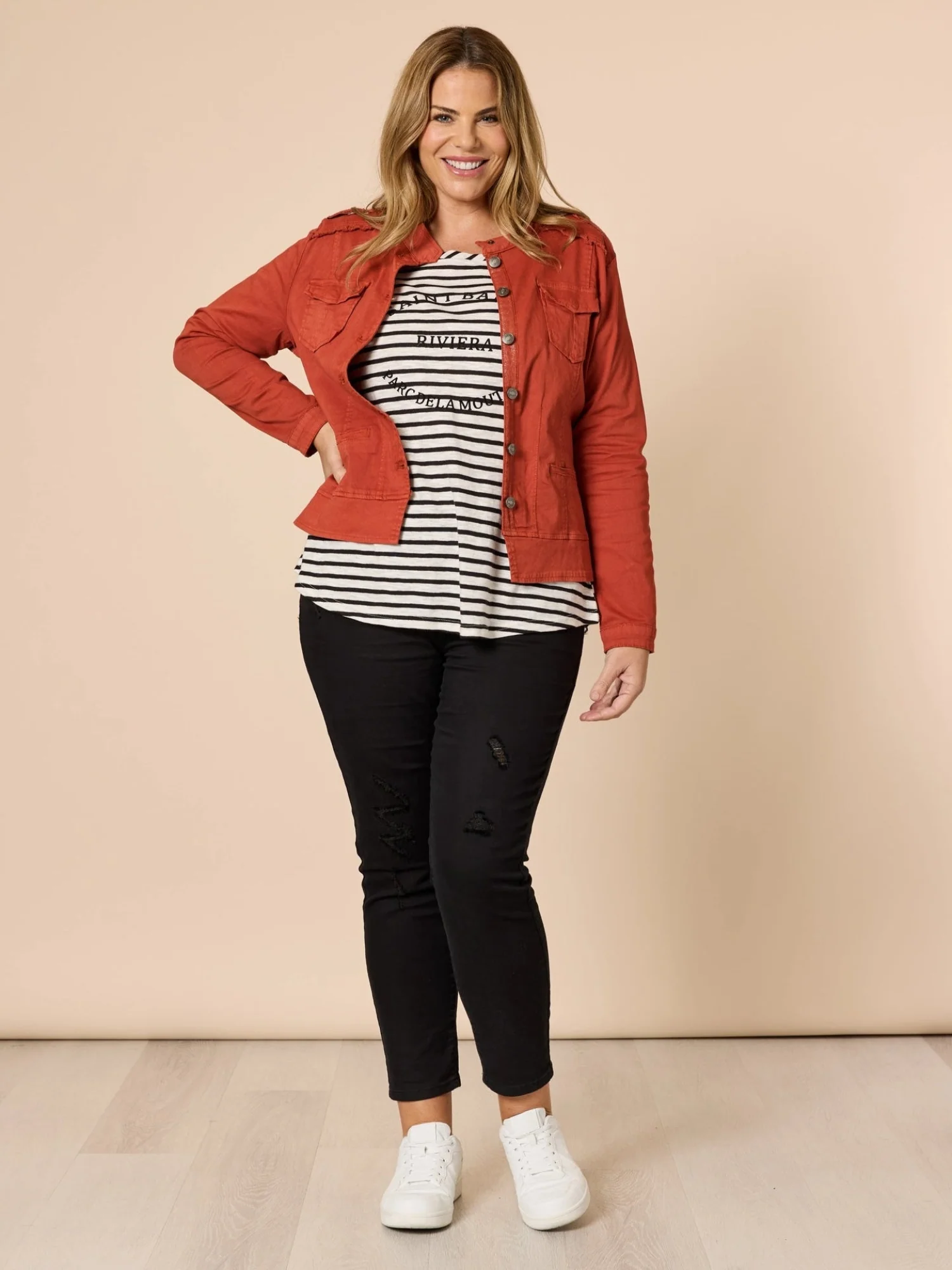 Military Style Denim Jacket - Maple - Image 7