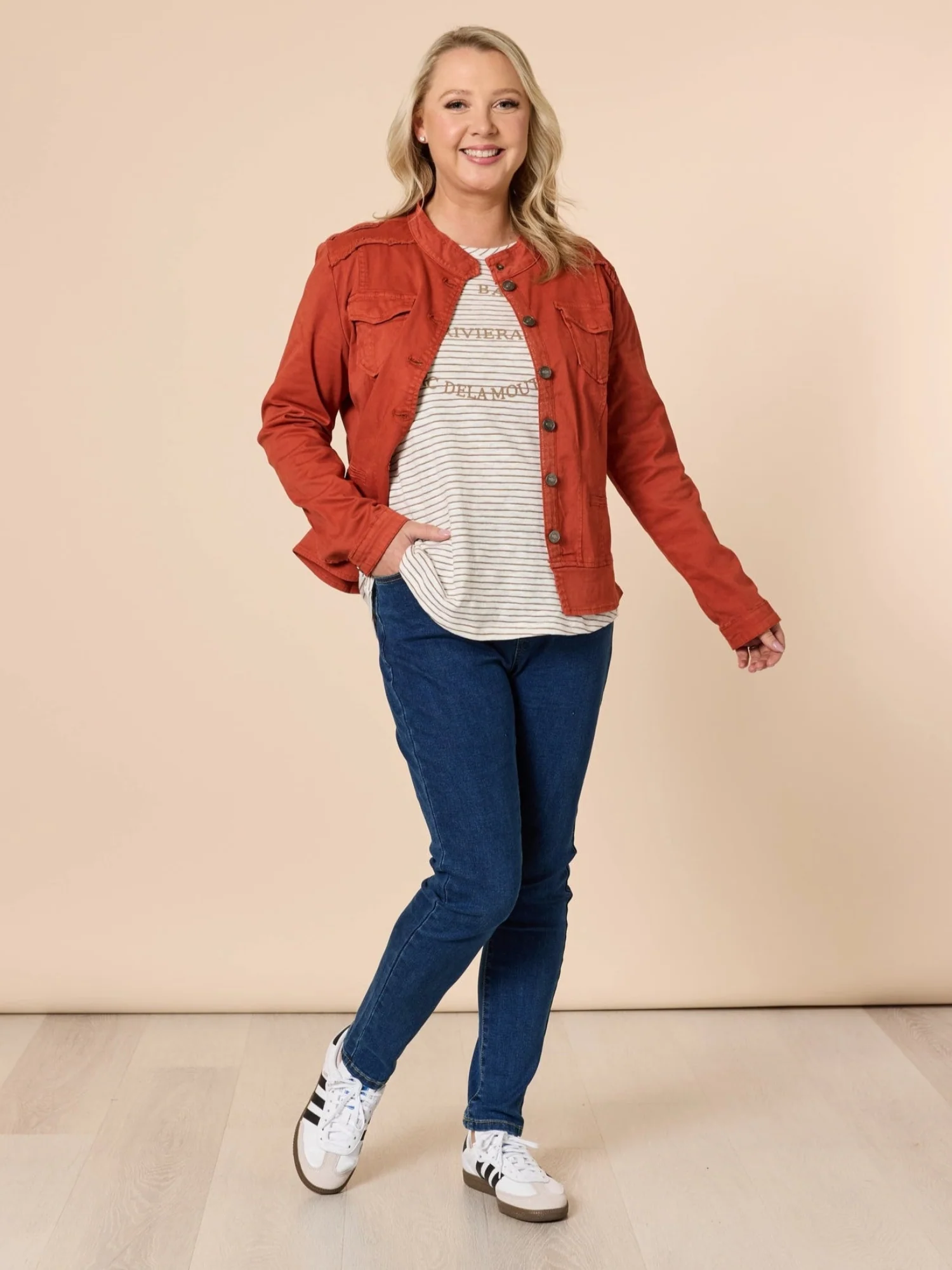 Military Style Denim Jacket - Maple - Image 8