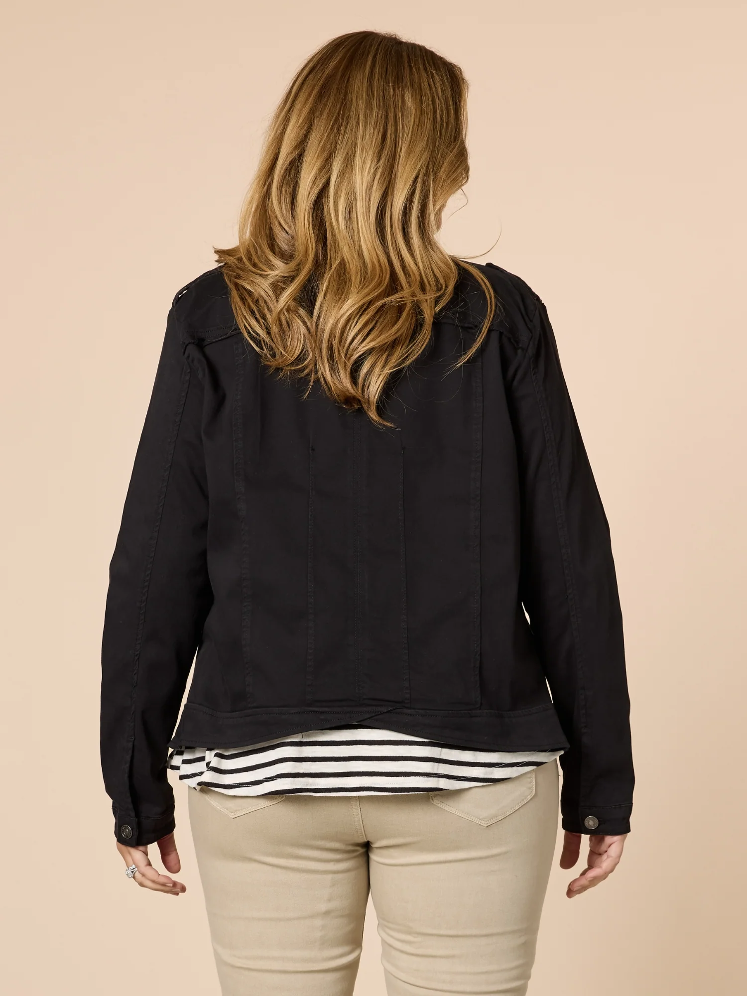 Military Style Denim Jacket - Black - Image 5