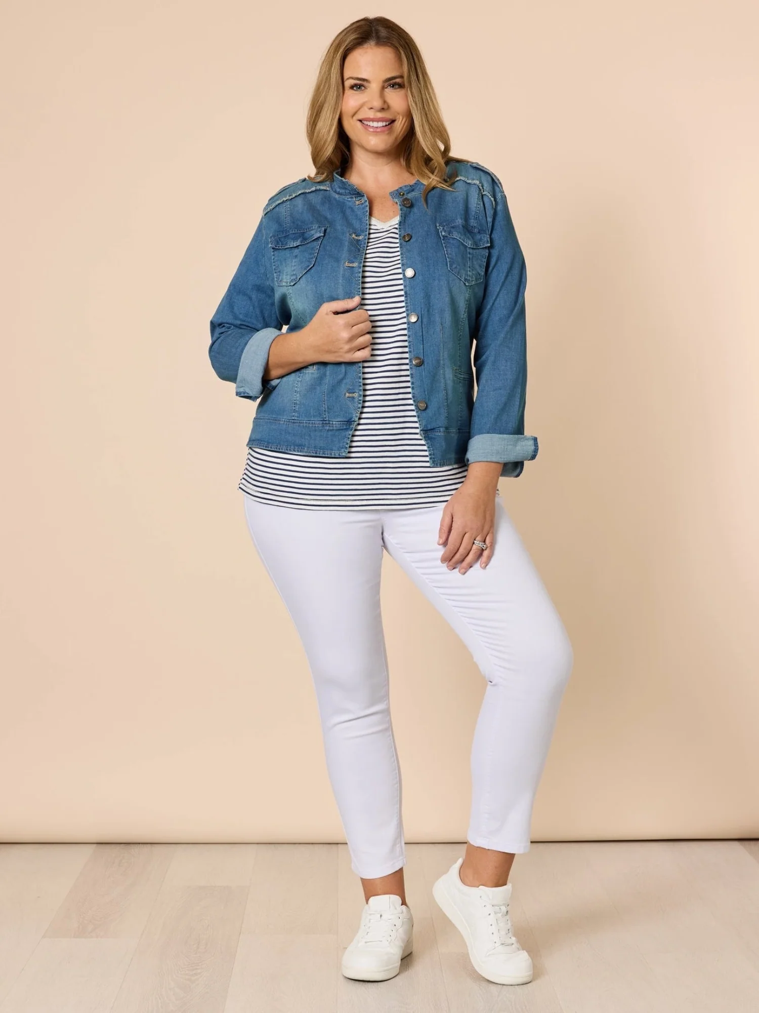 Military Style Denim Jacket - Denim - Image 10