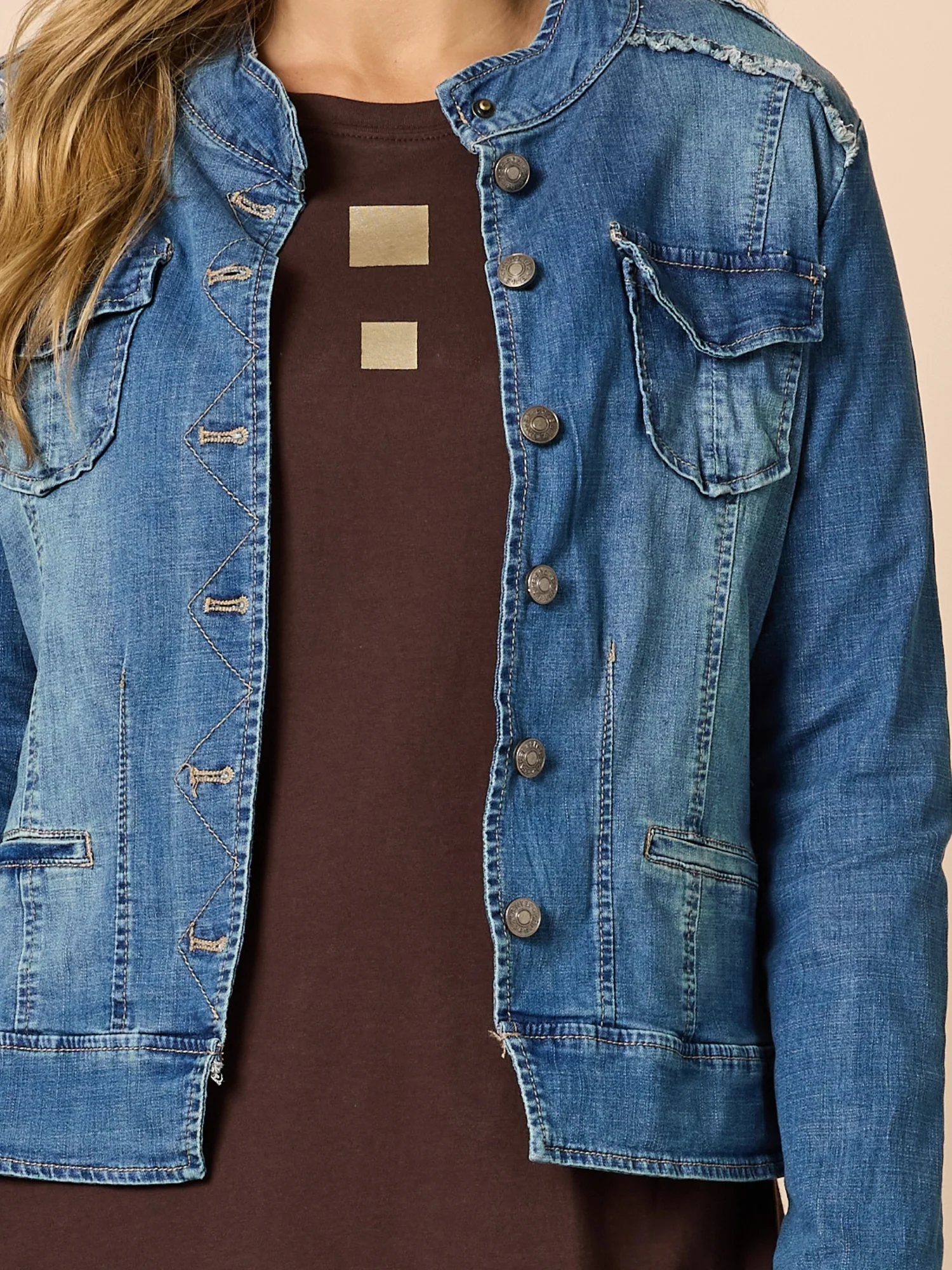 Military Style Denim Jacket - Denim - Image 6