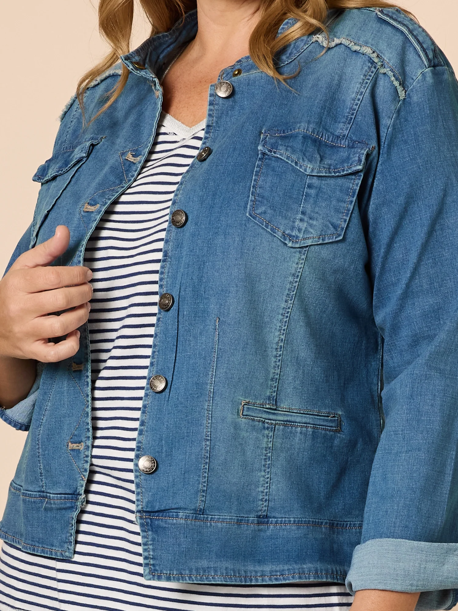 Military Style Denim Jacket - Denim - Image 7