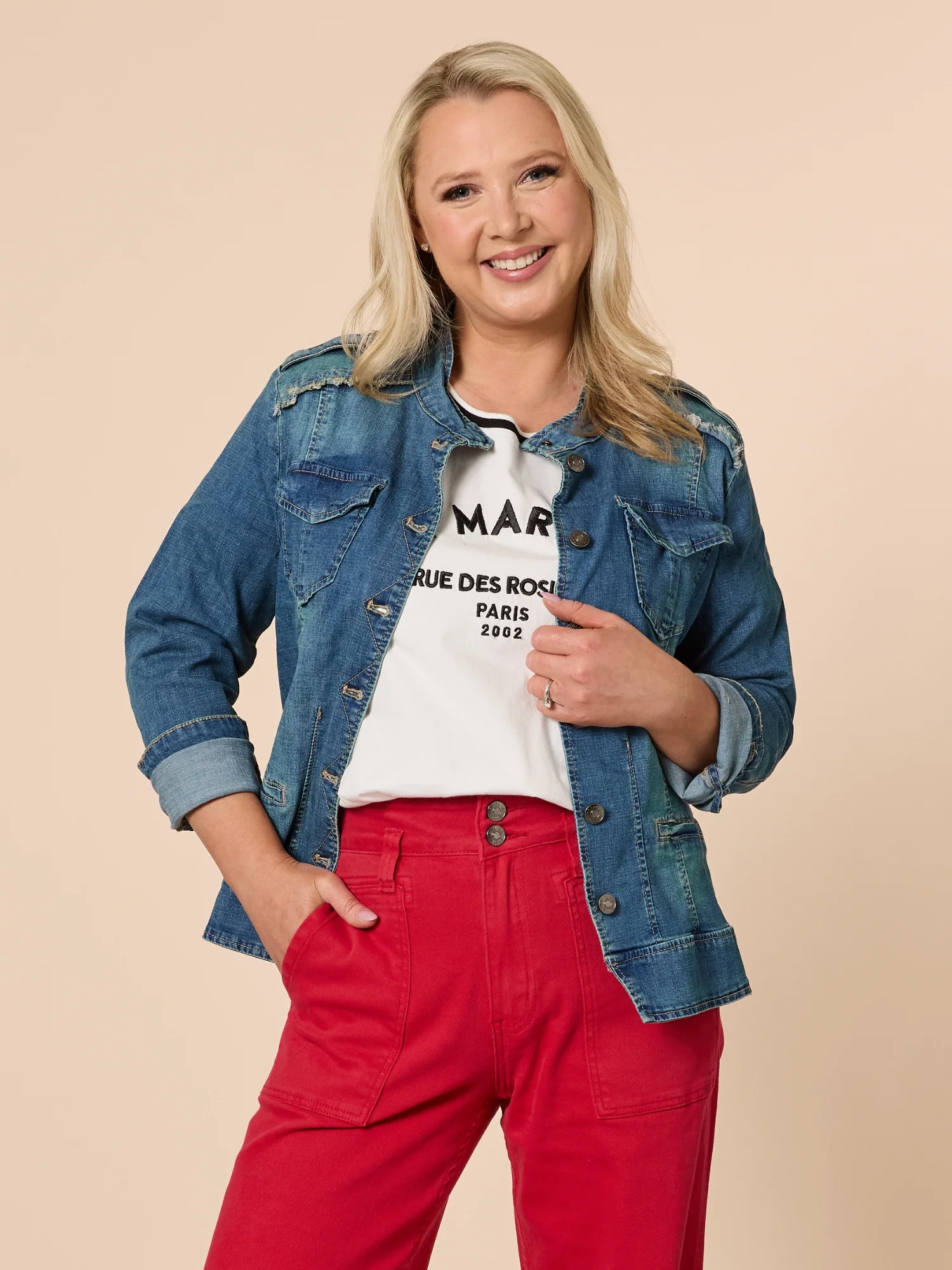 Military Style Denim Jacket - Denim - Image 8