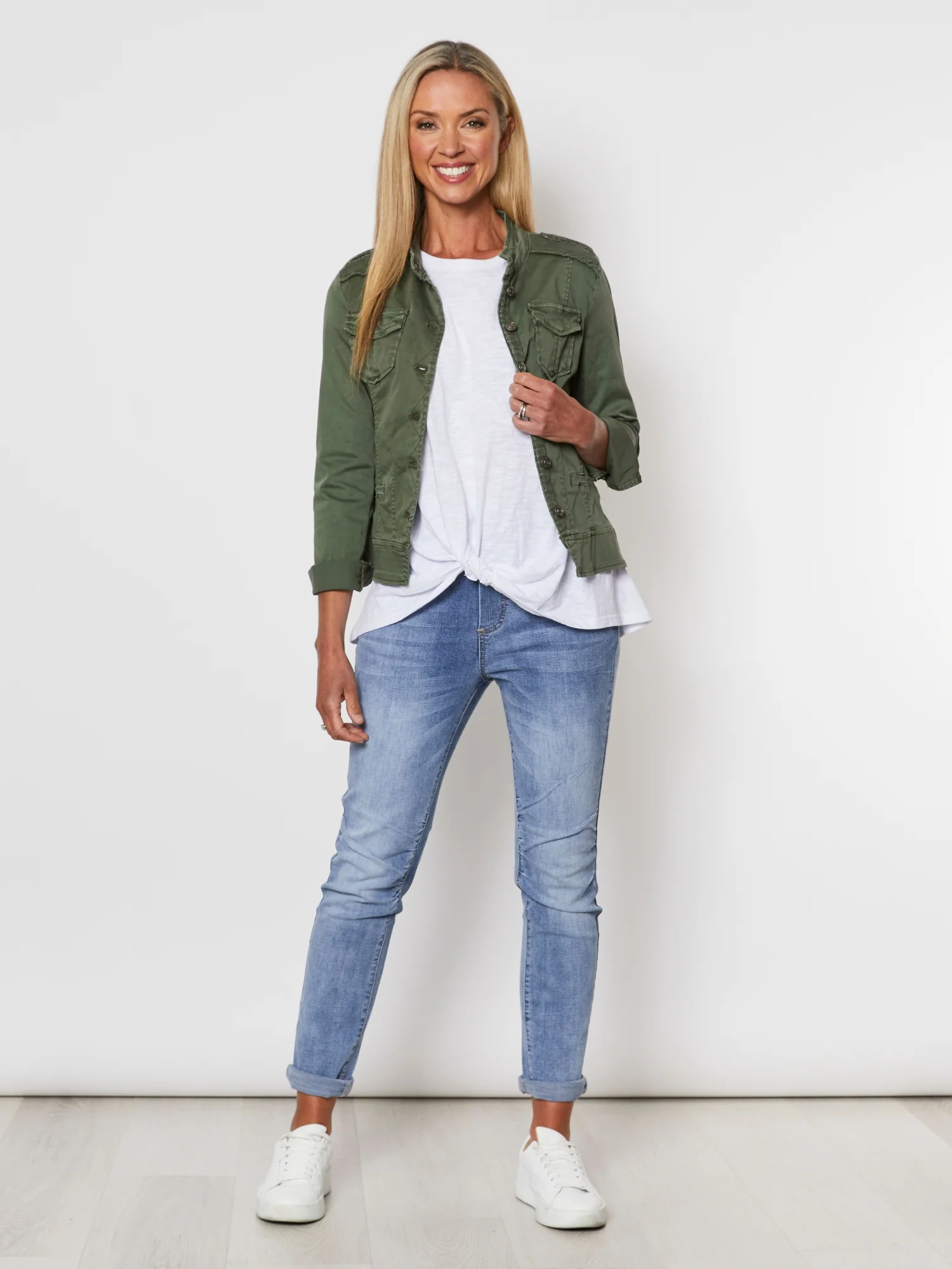 Military Style Denim Jacket - Khaki - Image 10