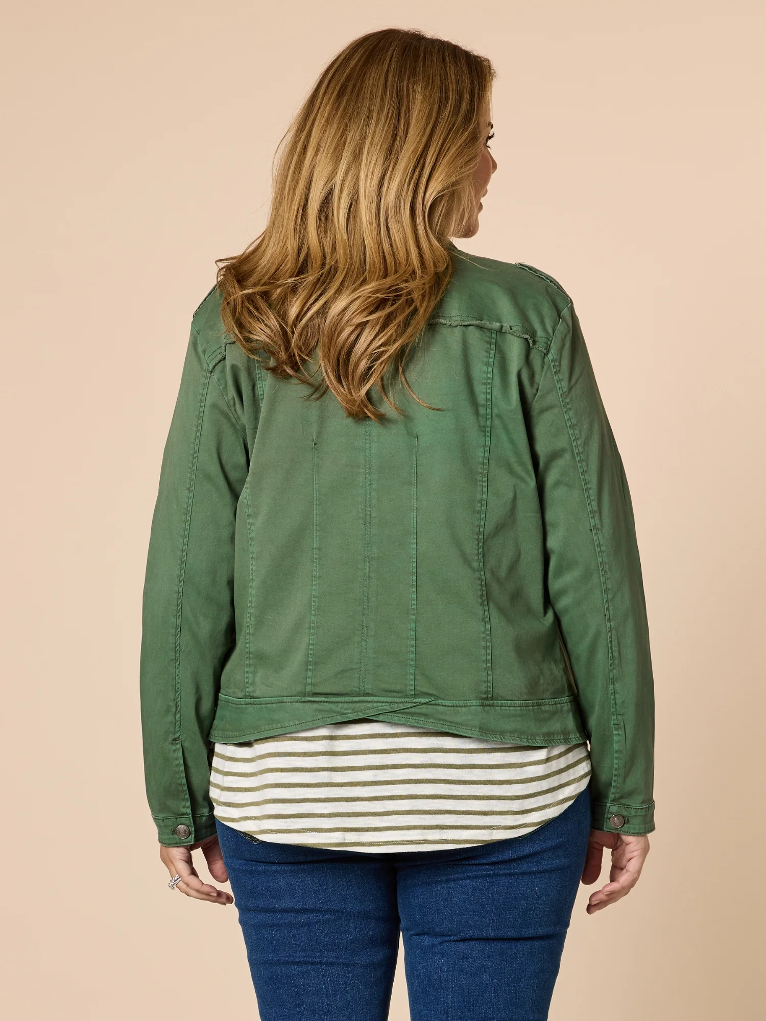 Military Style Denim Jacket - Khaki - Image 5