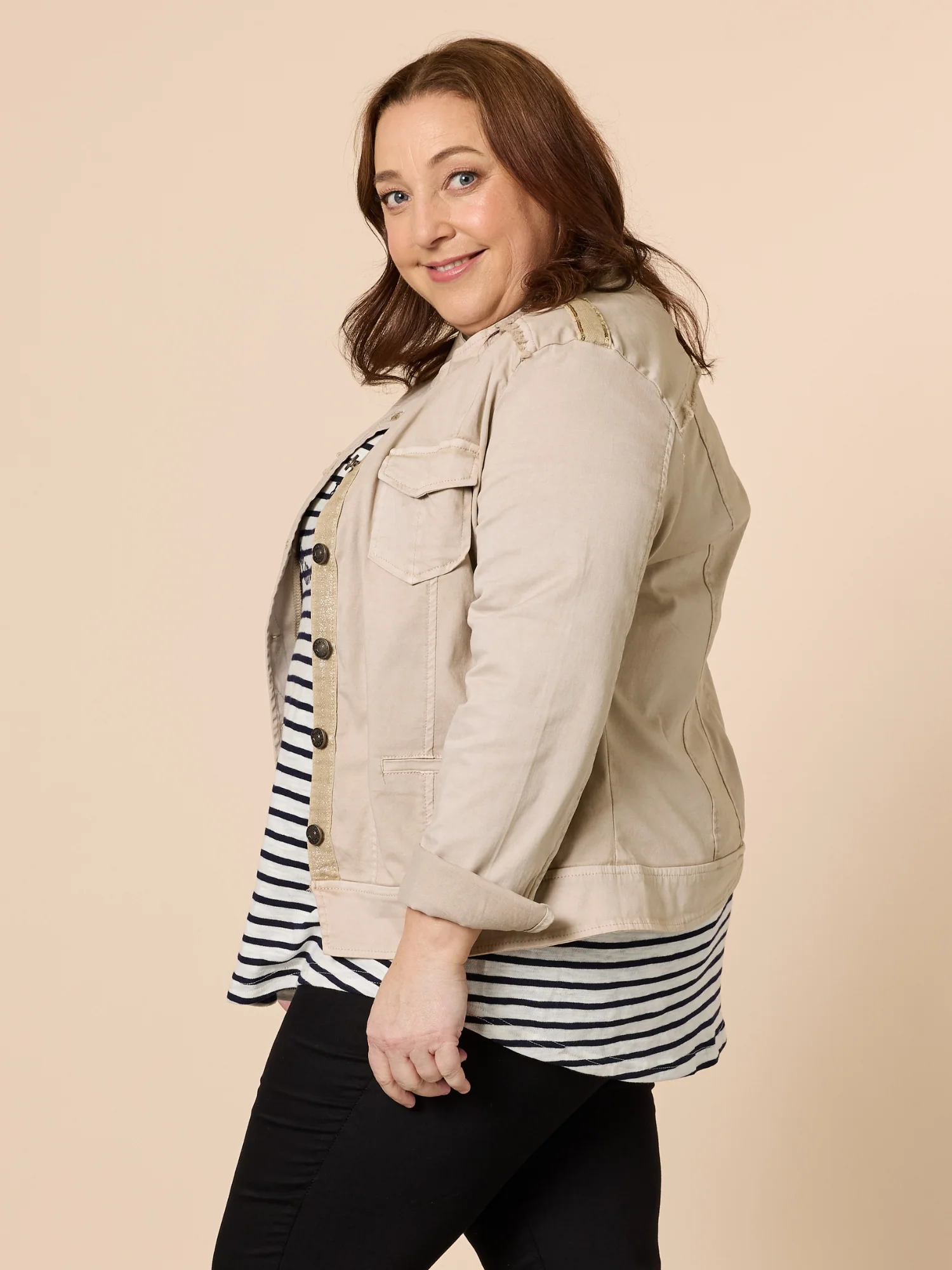 Military Style Denim Jacket - Natural - Image 5