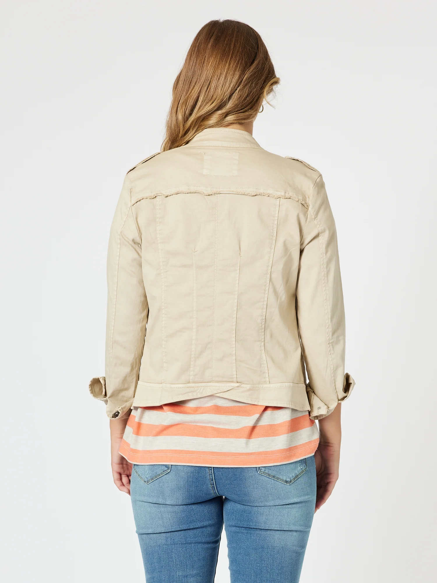 Military Style Denim Jacket - Natural - Image 8