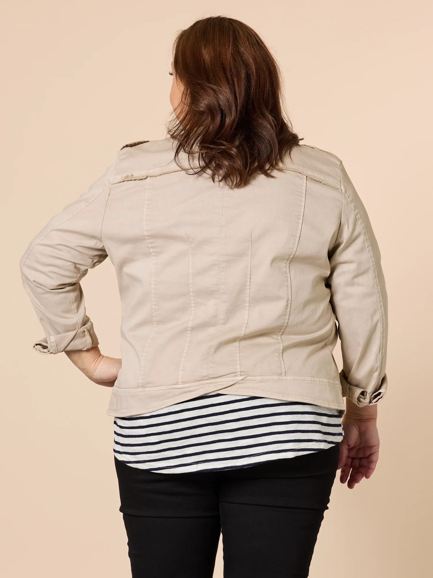 Military Style Denim Jacket - Natural - Image 9