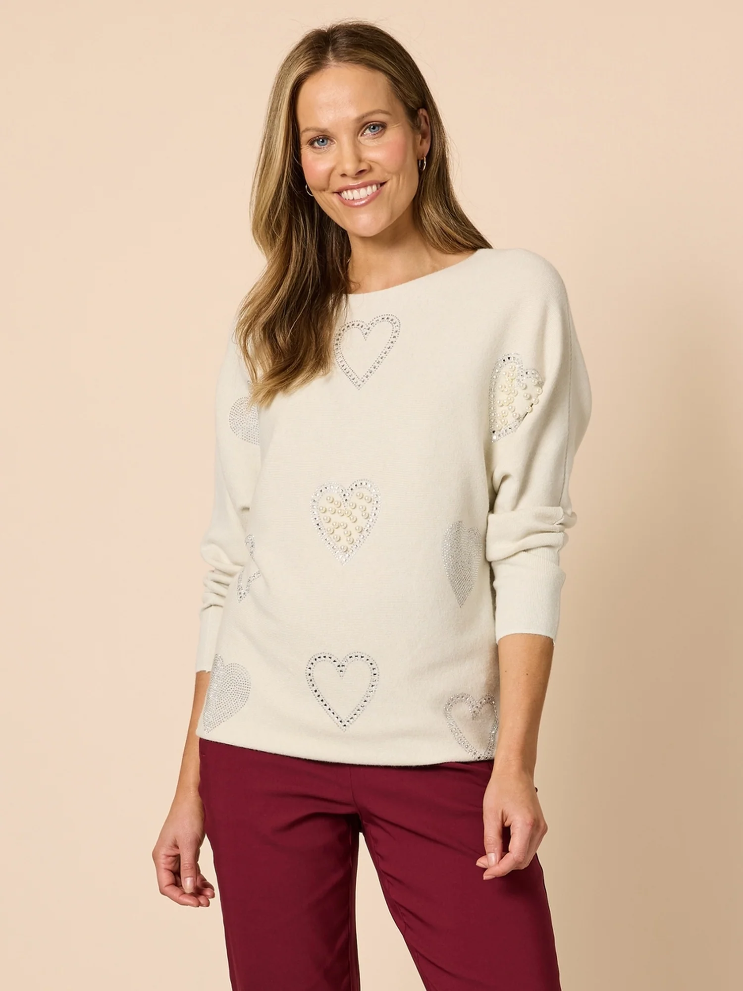 Mon Amour Embellished Heart Knit - Chalk - Image 3