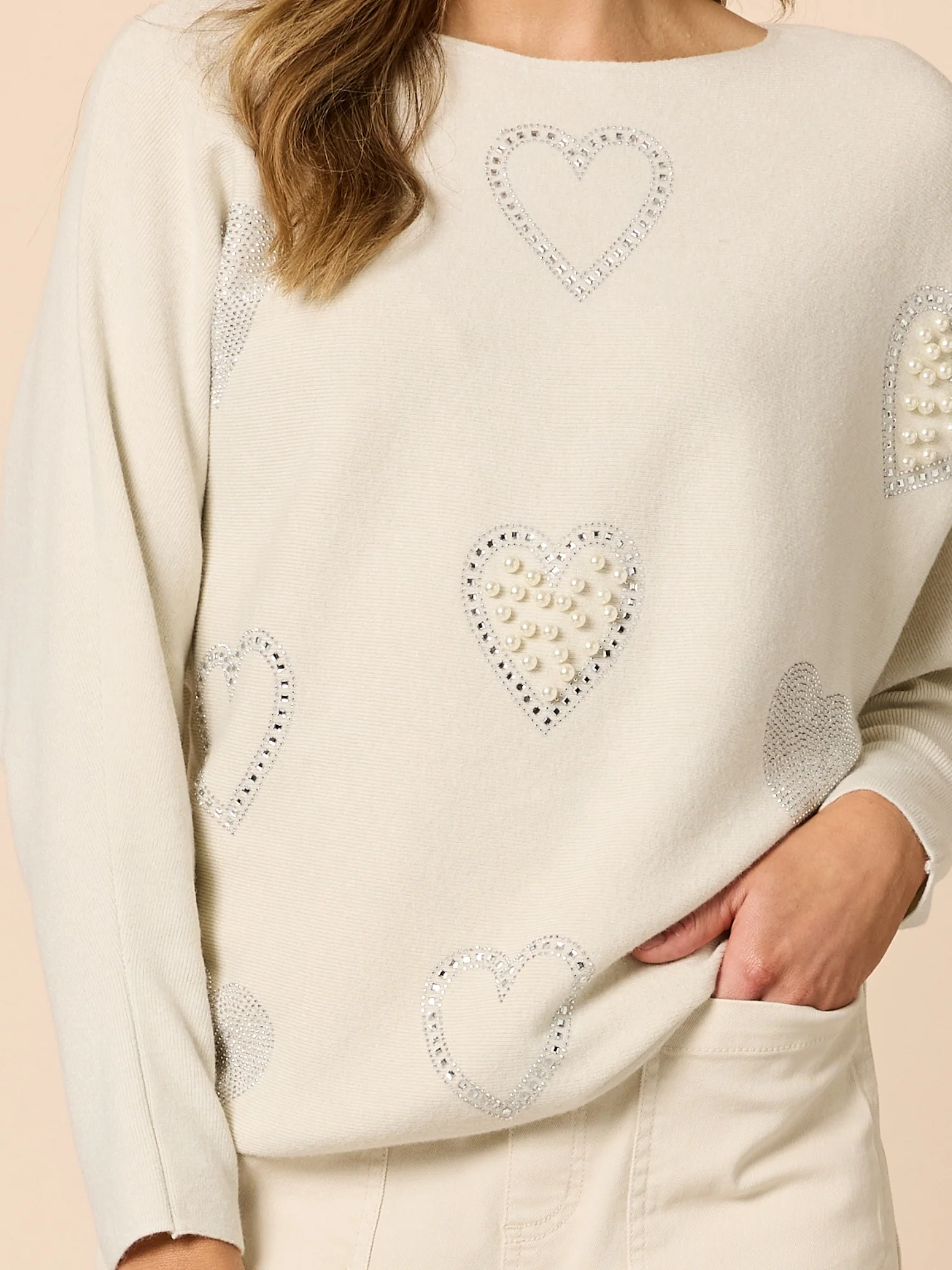 Mon Amour Embellished Heart Knit - Chalk - Image 6