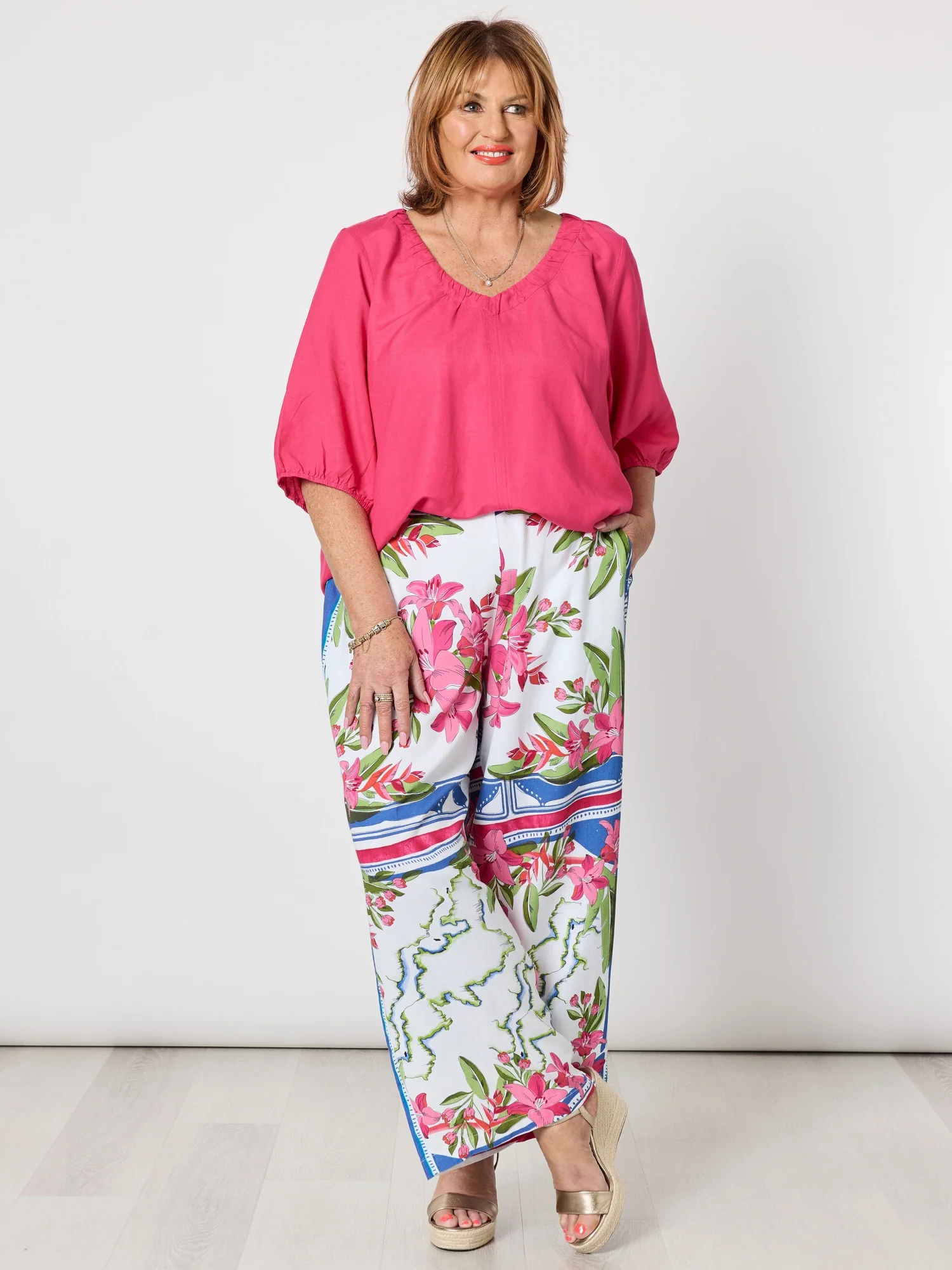 Monaco Floral Print Wide Leg Pant - Sardinia Blue Multi - Image 10