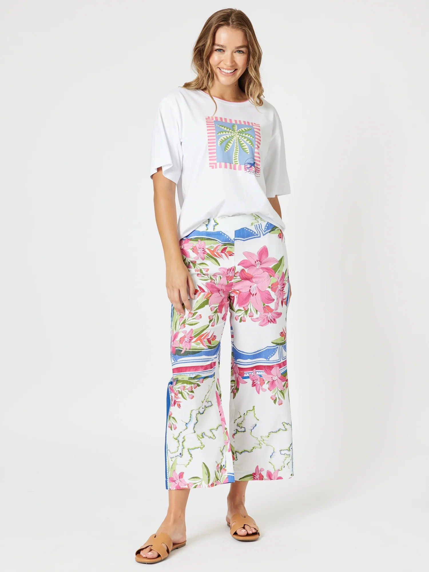 Monaco Floral Print Wide Leg Pant - Sardinia Blue Multi - Image 11
