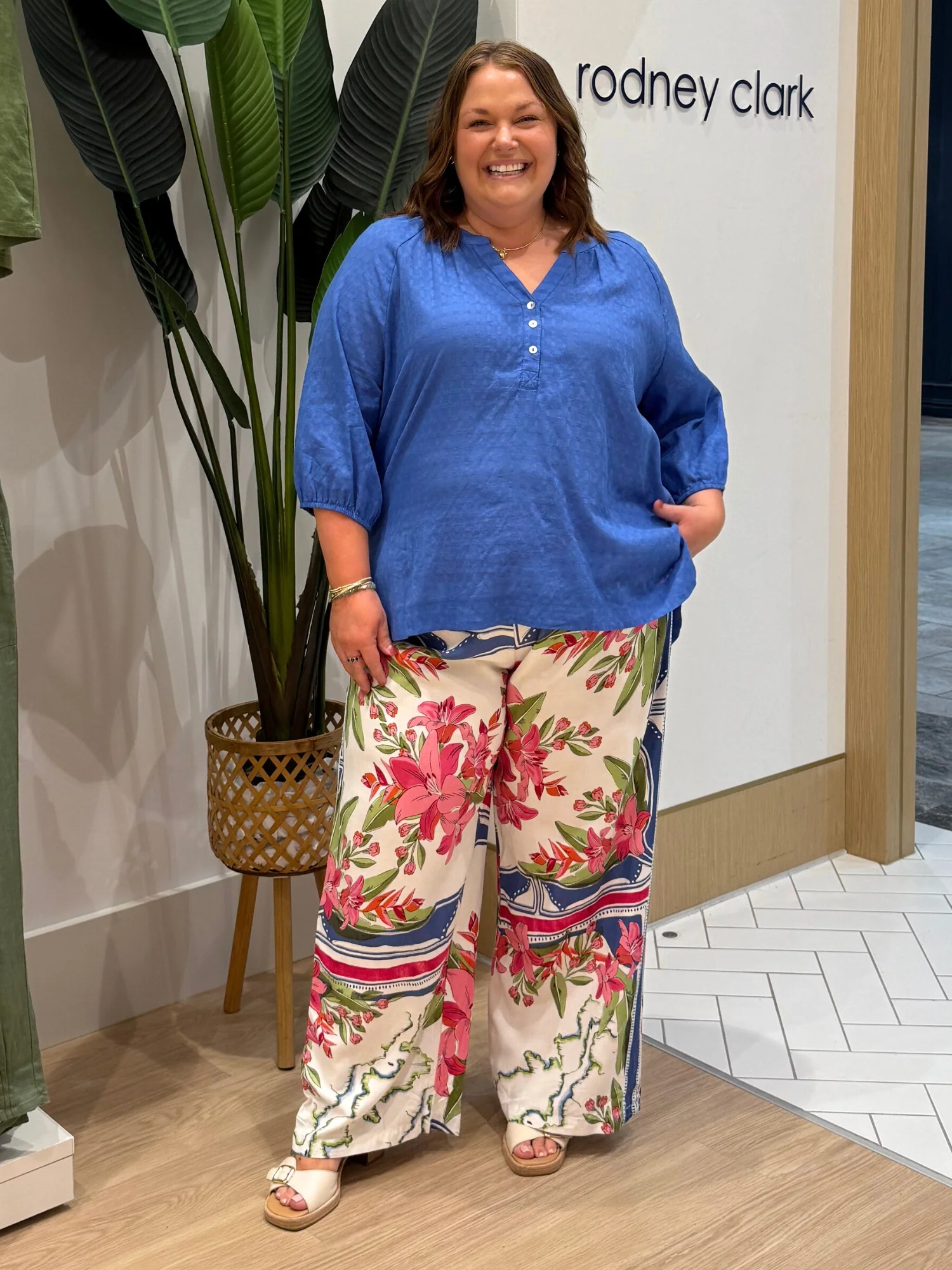 Monaco Floral Print Wide Leg Pant - Sardinia Blue Multi - Image 2