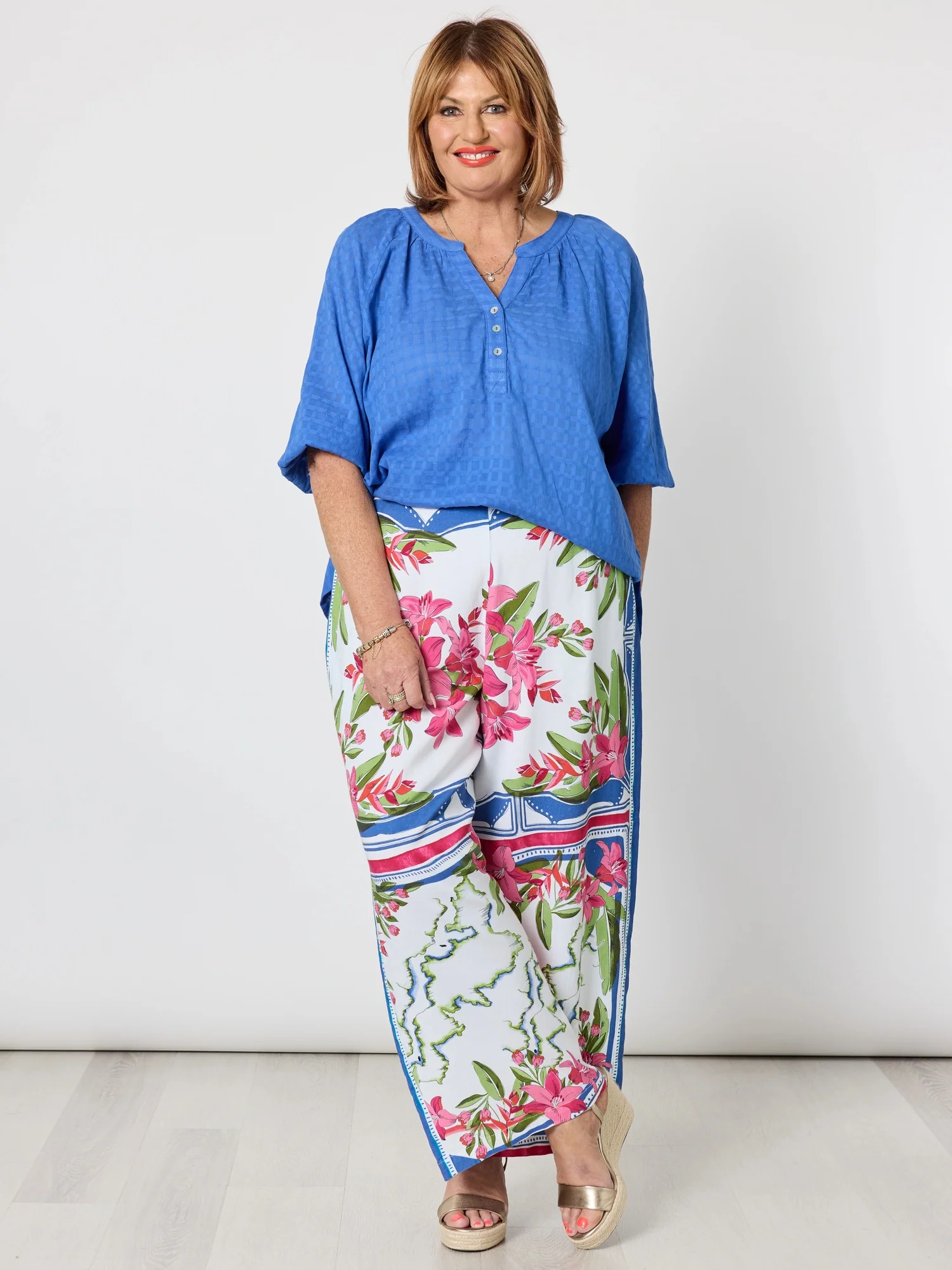 Monaco Floral Print Wide Leg Pant - Sardinia Blue Multi - Image 4