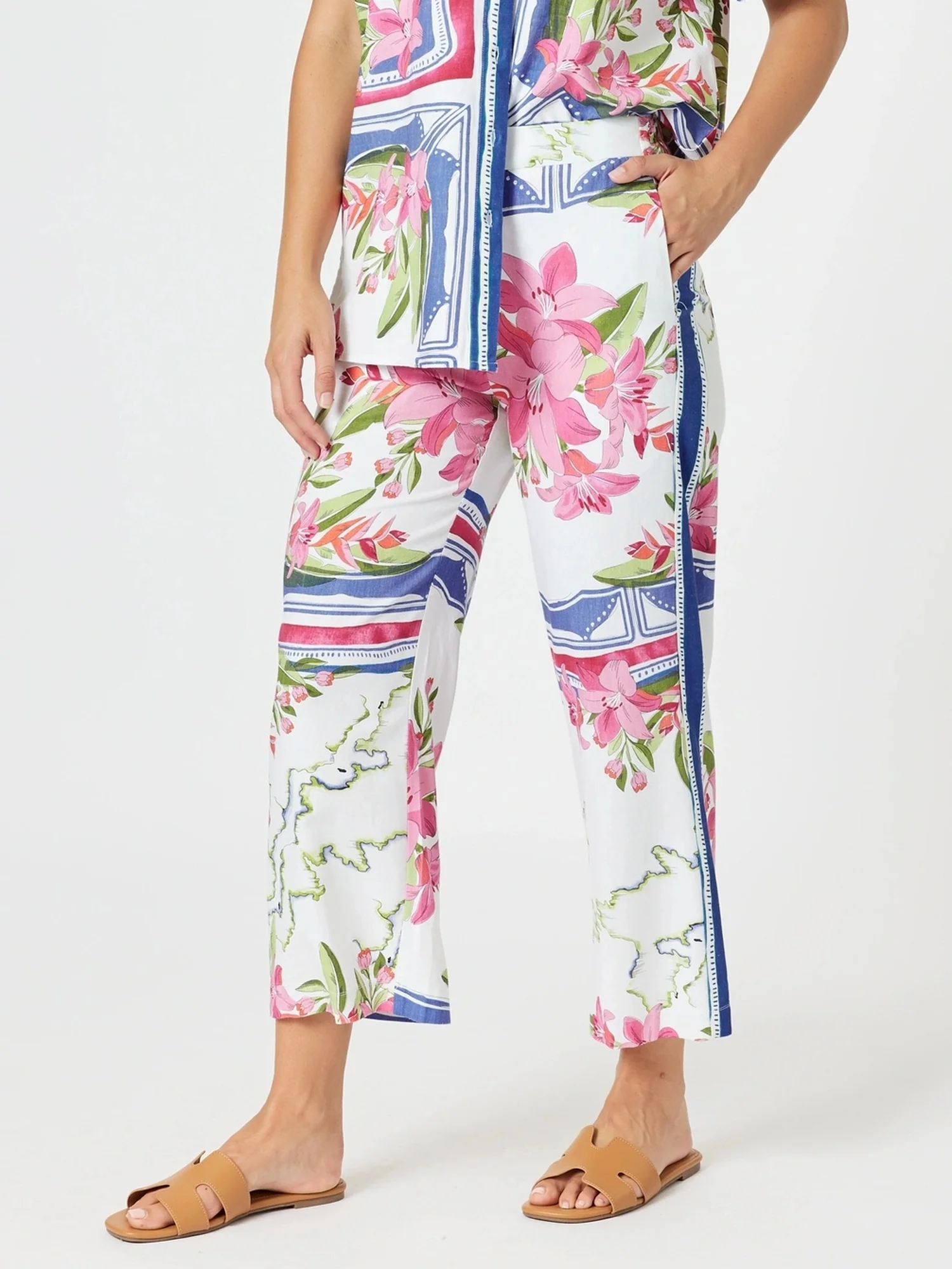 Monaco Floral Print Wide Leg Pant - Sardinia Blue Multi - Image 6