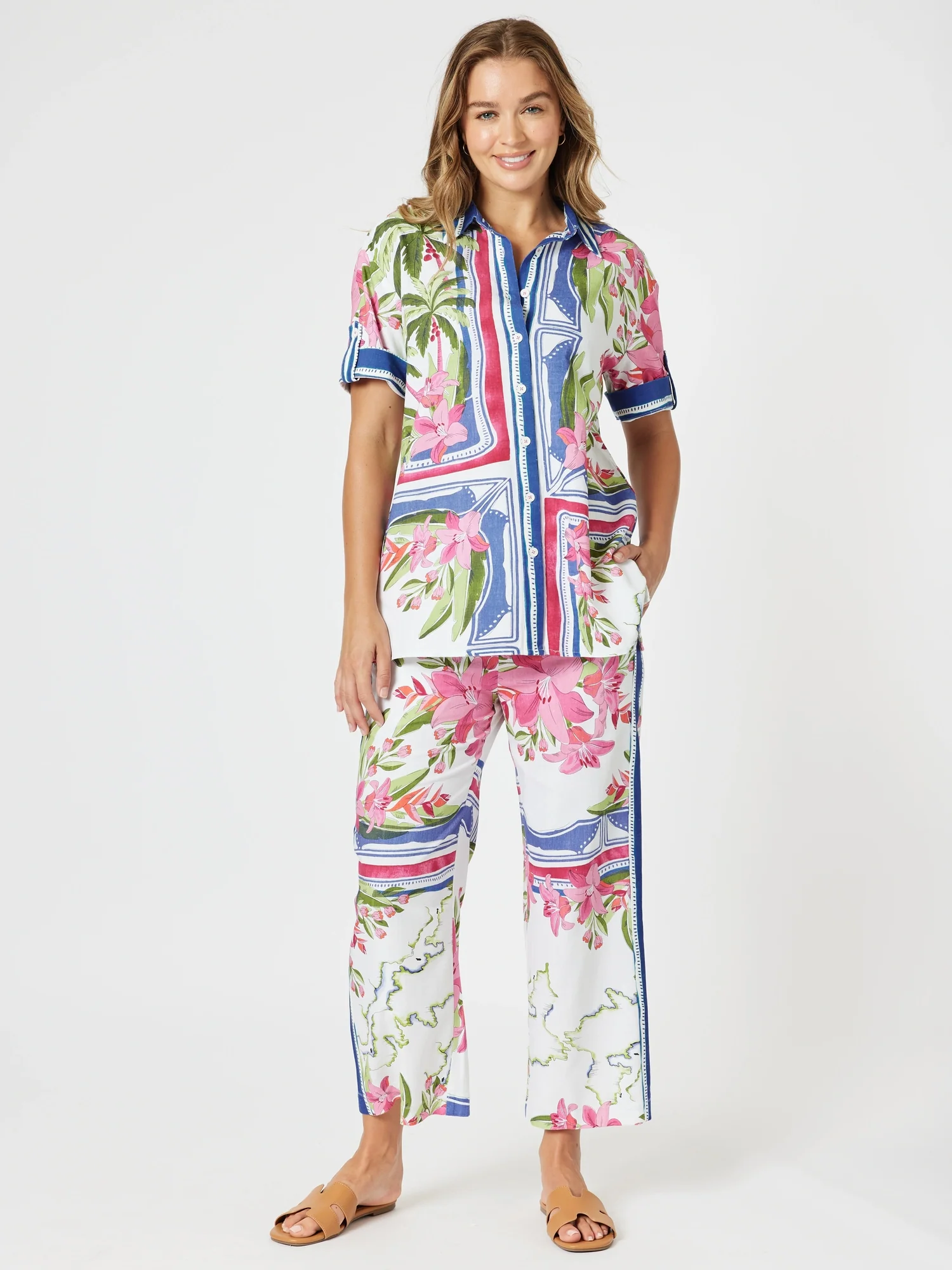 Monaco Floral Print Wide Leg Pant - Sardinia Blue Multi - Image 9