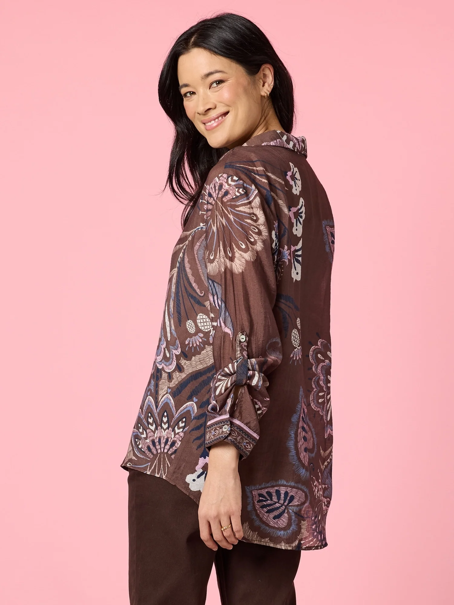 Montana Floral Print Sheer Shirt - Coffee Multi - Image 4