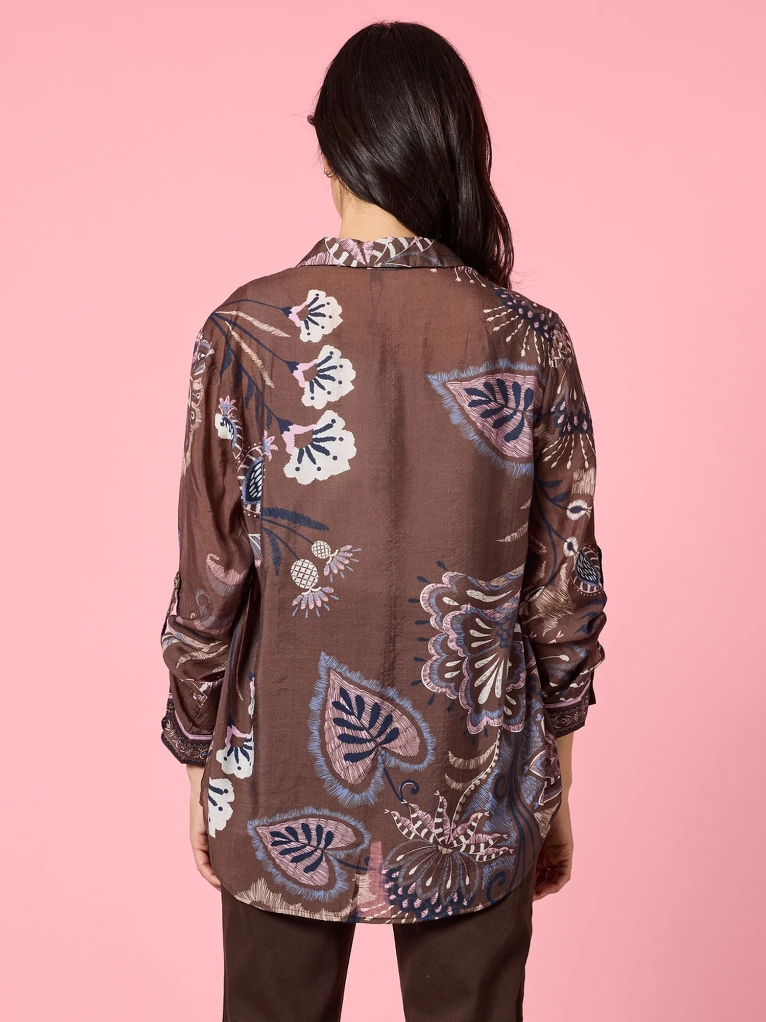 Montana Floral Print Sheer Shirt - Coffee Multi - Image 5