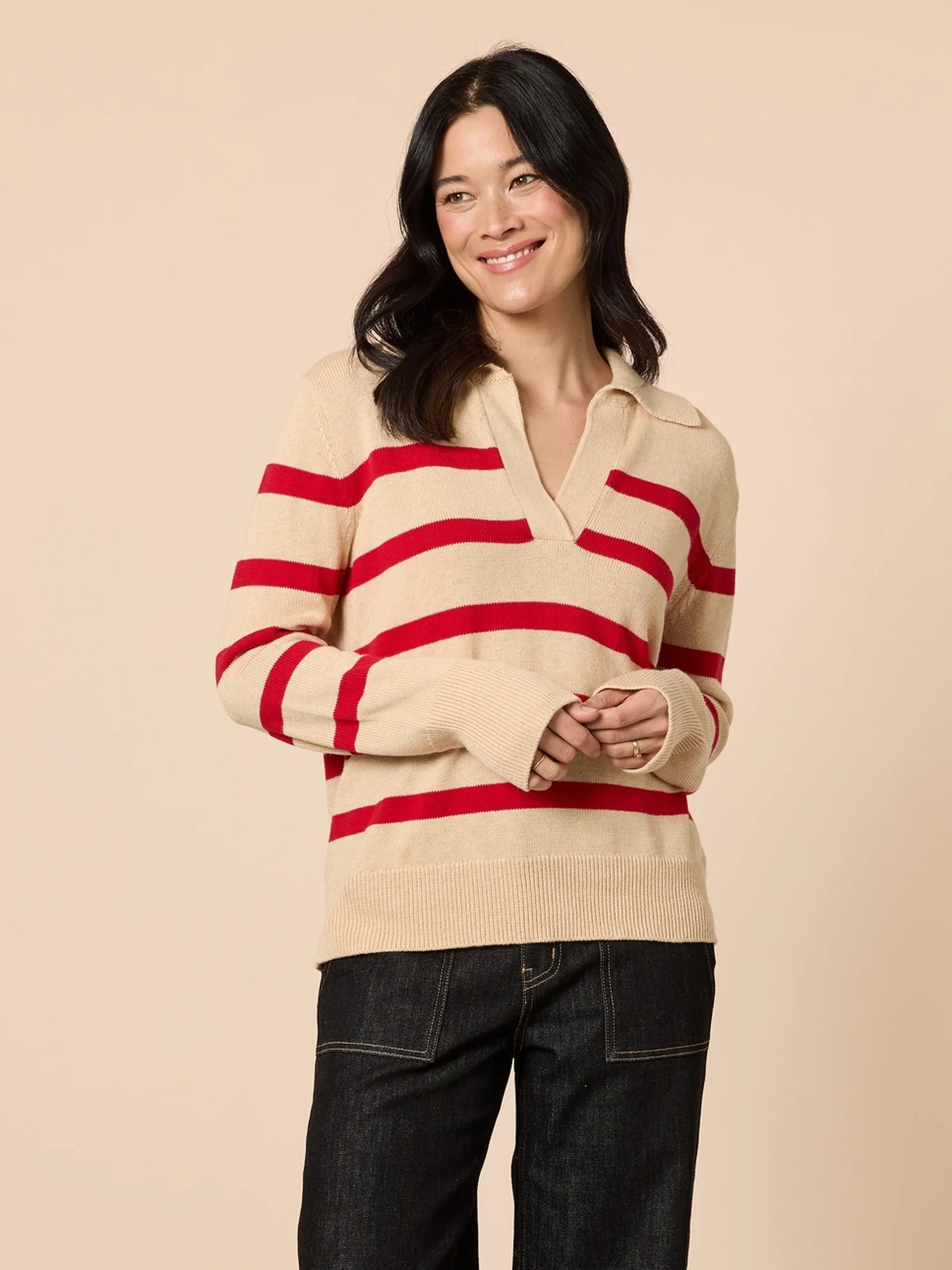 Montrose Stripe Print Knit - Natural Red