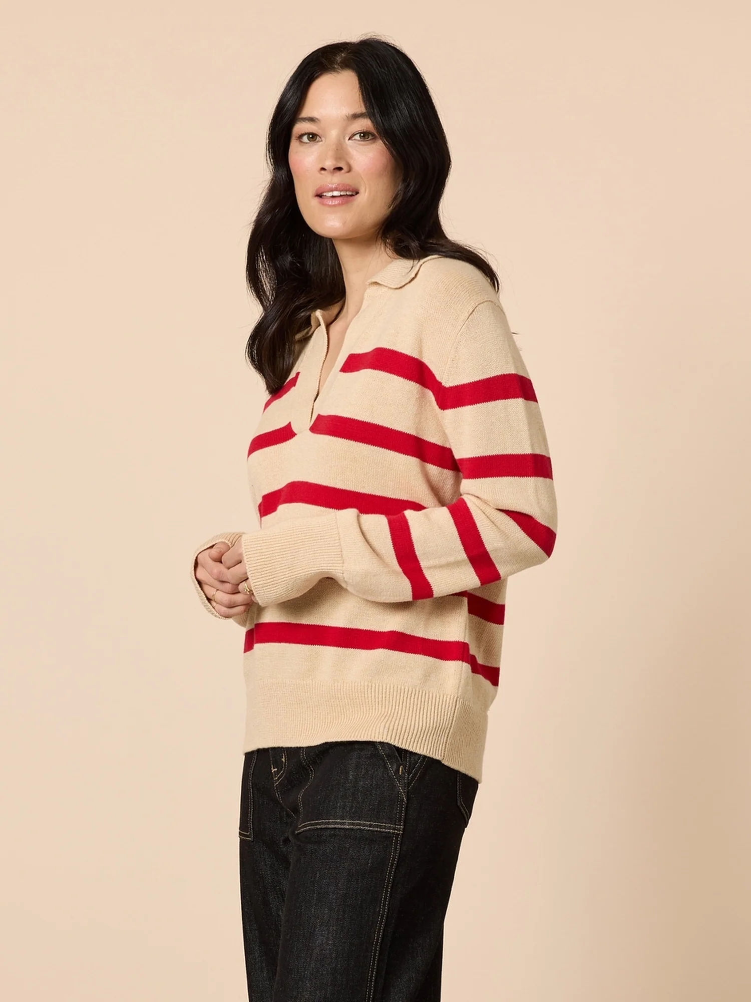 Montrose Stripe Print Knit - Natural Red - Image 3