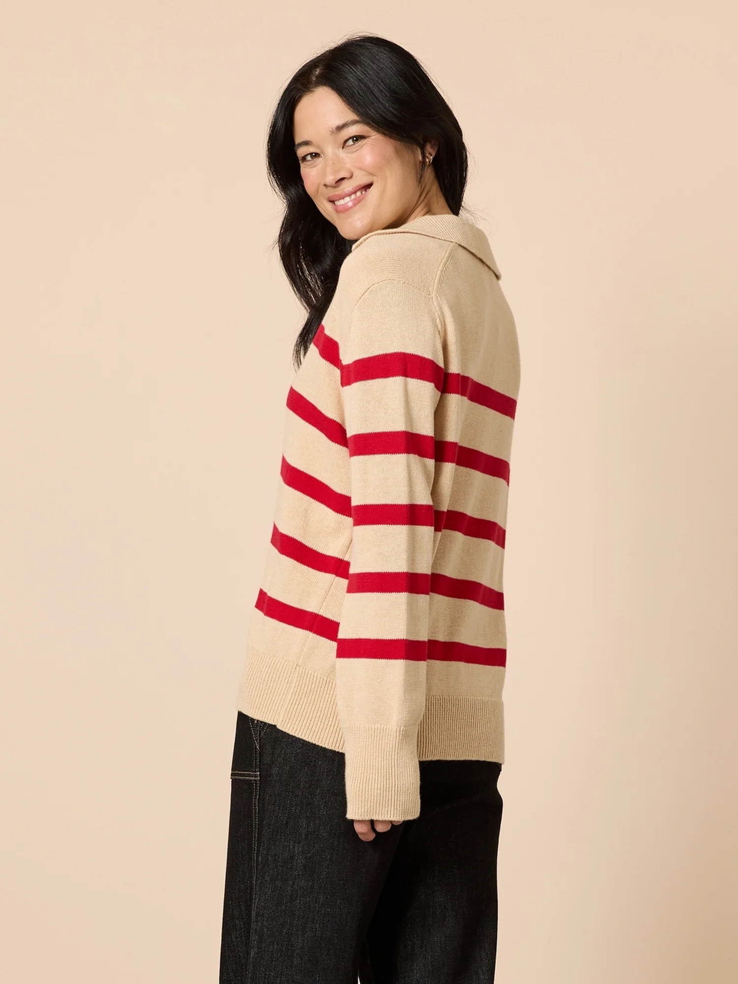 Montrose Stripe Print Knit - Natural Red - Image 4