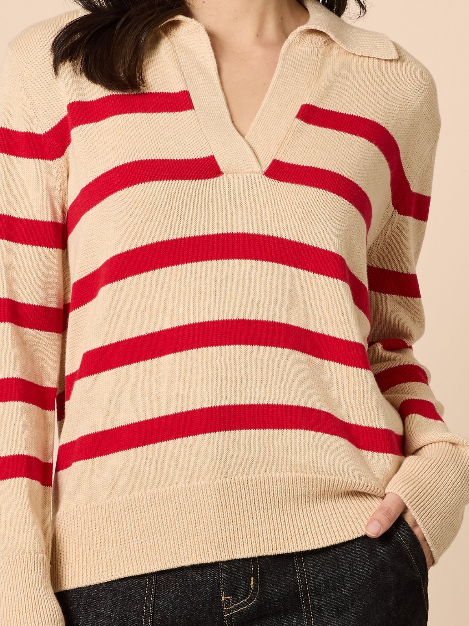 Montrose Stripe Print Knit - Natural Red - Image 6
