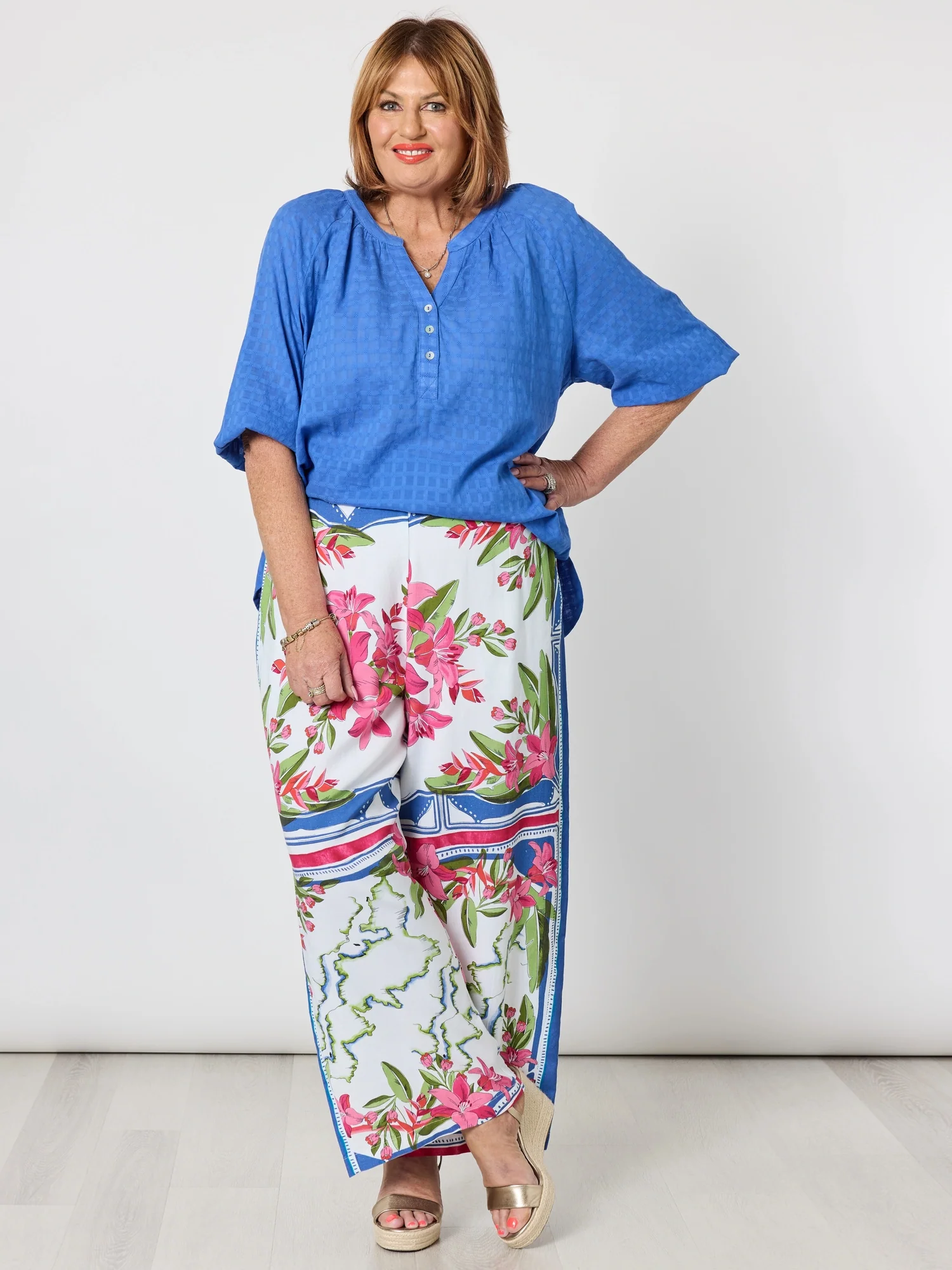 Mykonos Check Blouse - Sardinia Blue - Image 3