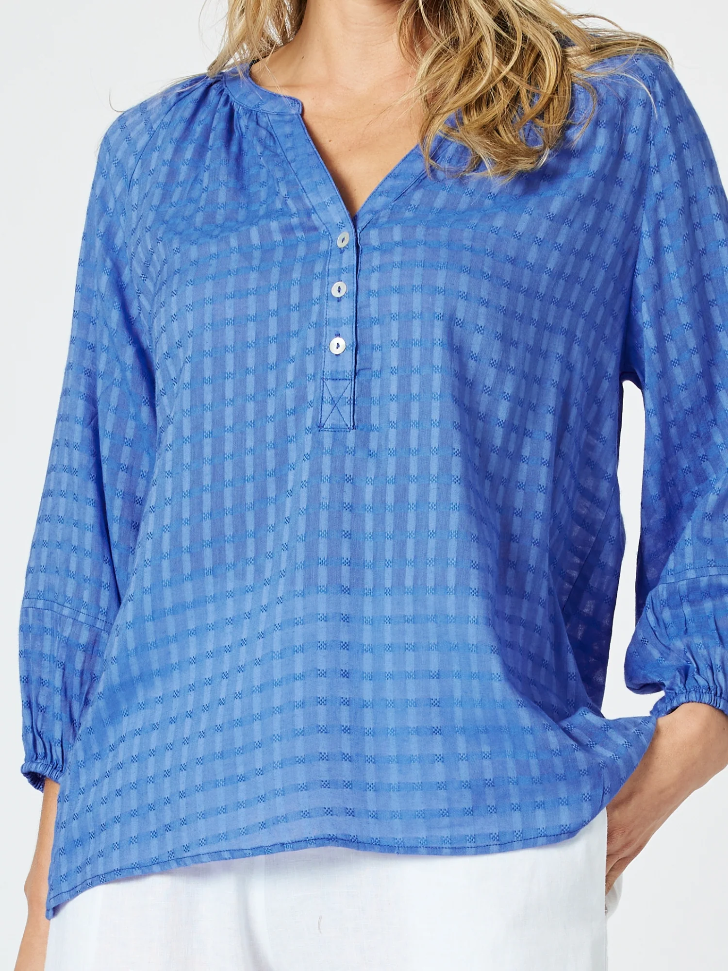 Mykonos Check Blouse - Sardinia Blue - Image 6
