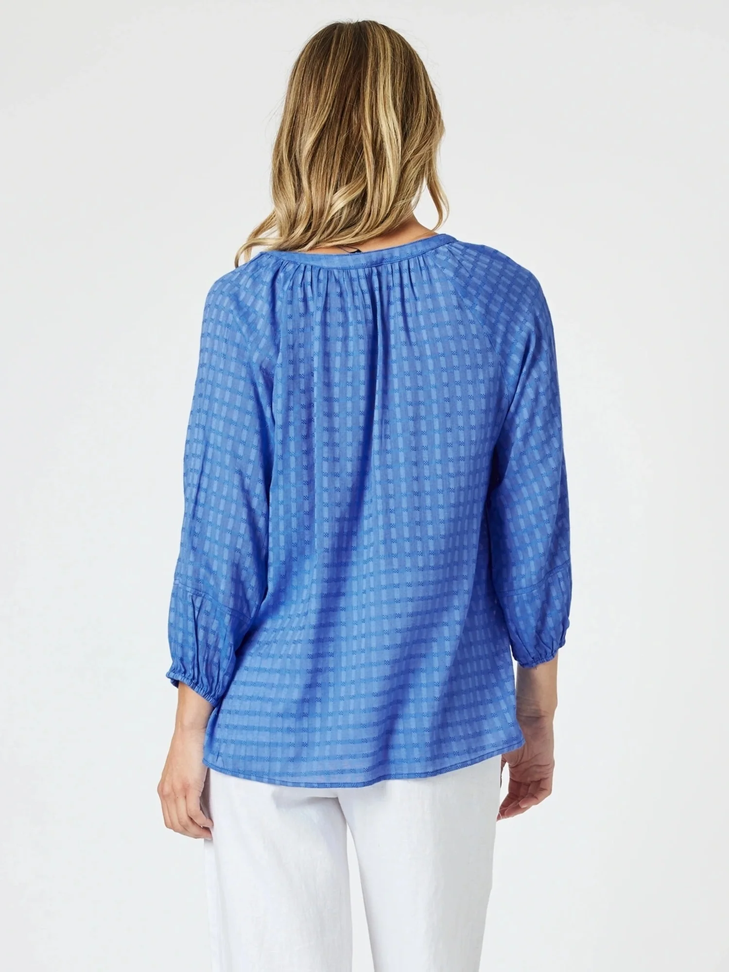 Mykonos Check Blouse - Sardinia Blue - Image 7