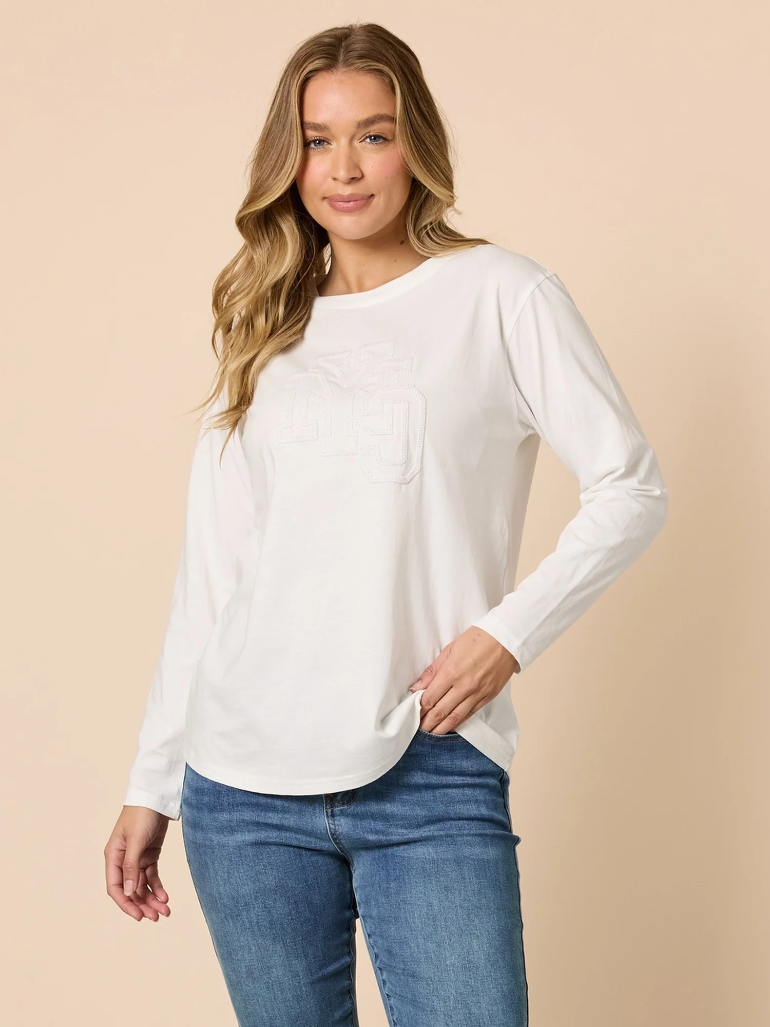 New York City Embroidered Long Sleeve Tee - Ivory