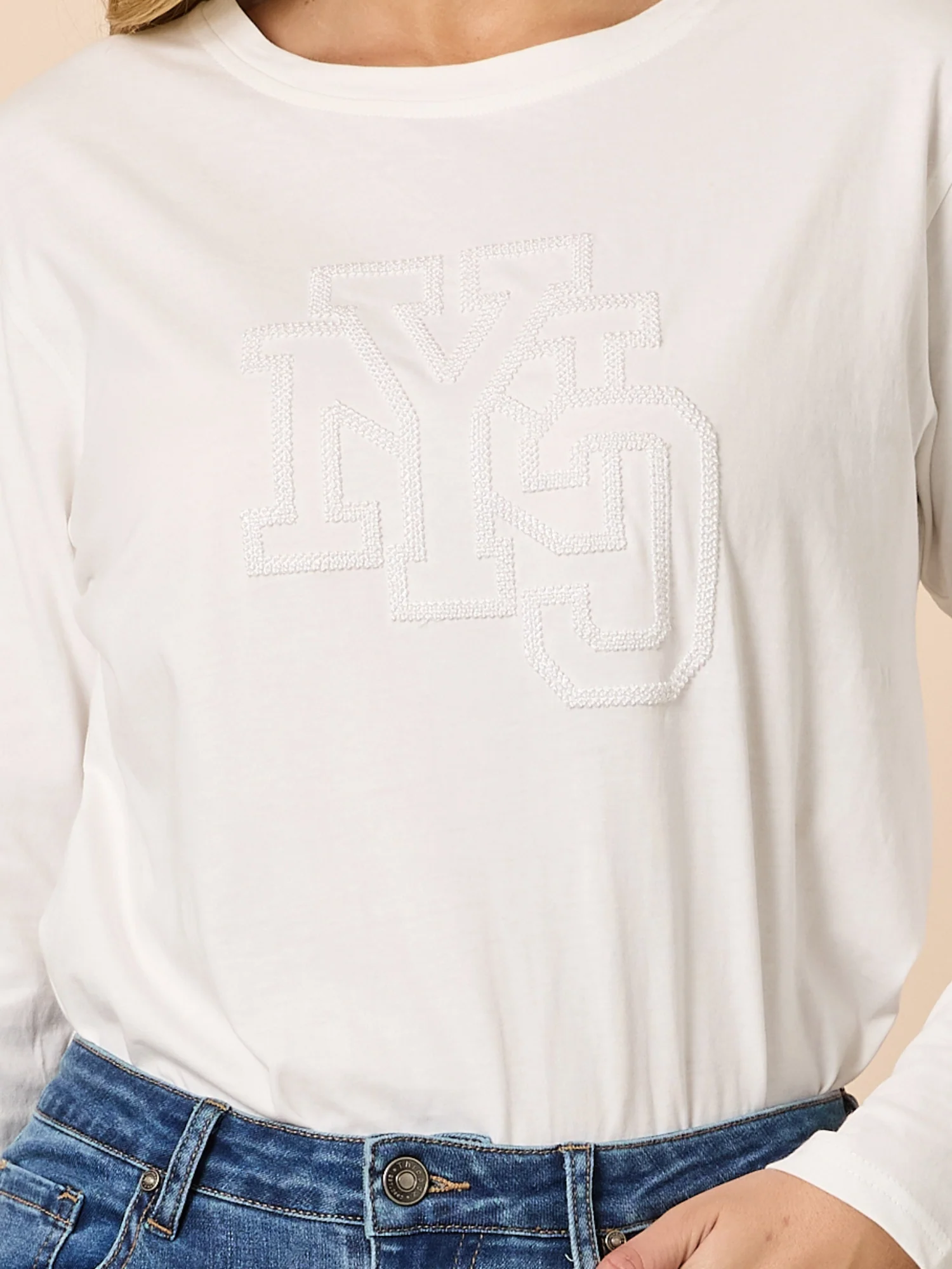 New York City Embroidered Long Sleeve Tee - Ivory - Image 2