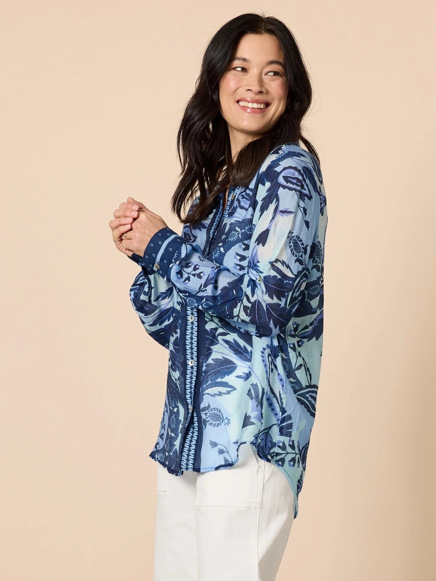 Newport Paisley Floral Print Sheer Shirt - Blue/Multi - Image 3