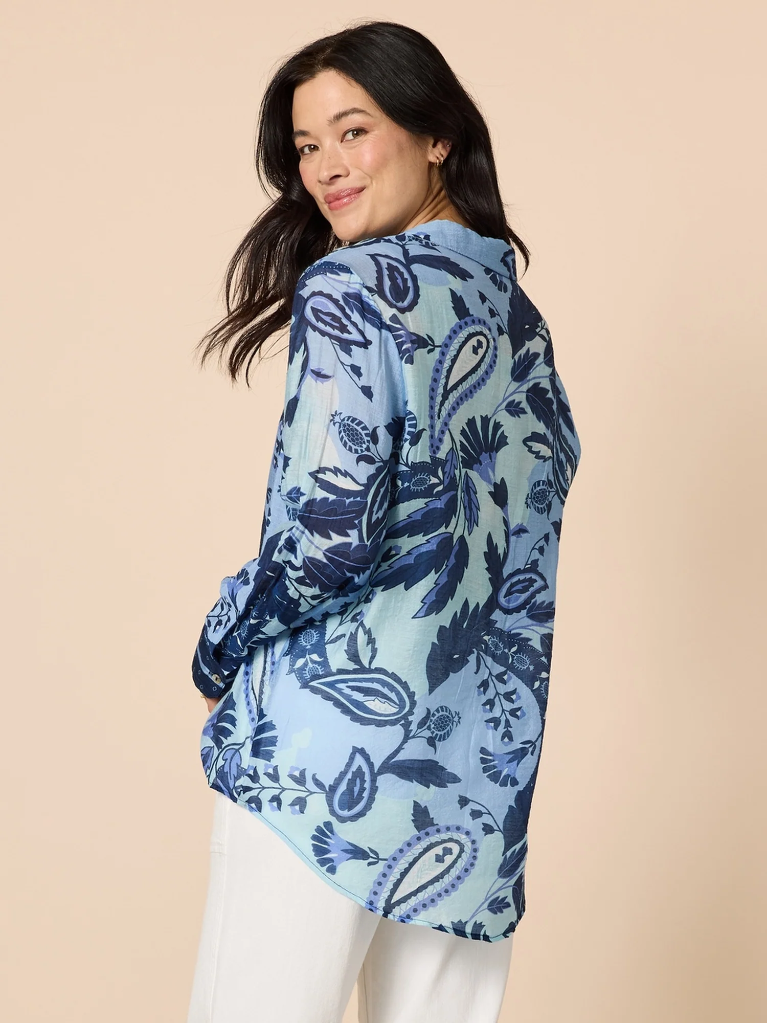 Newport Paisley Floral Print Sheer Shirt - Blue/Multi - Image 4