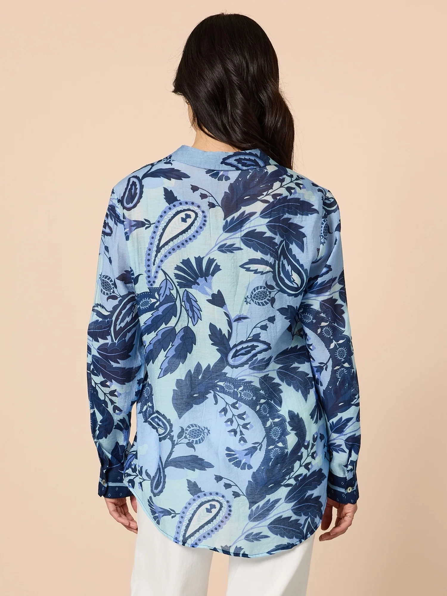 Newport Paisley Floral Print Sheer Shirt - Blue/Multi - Image 5