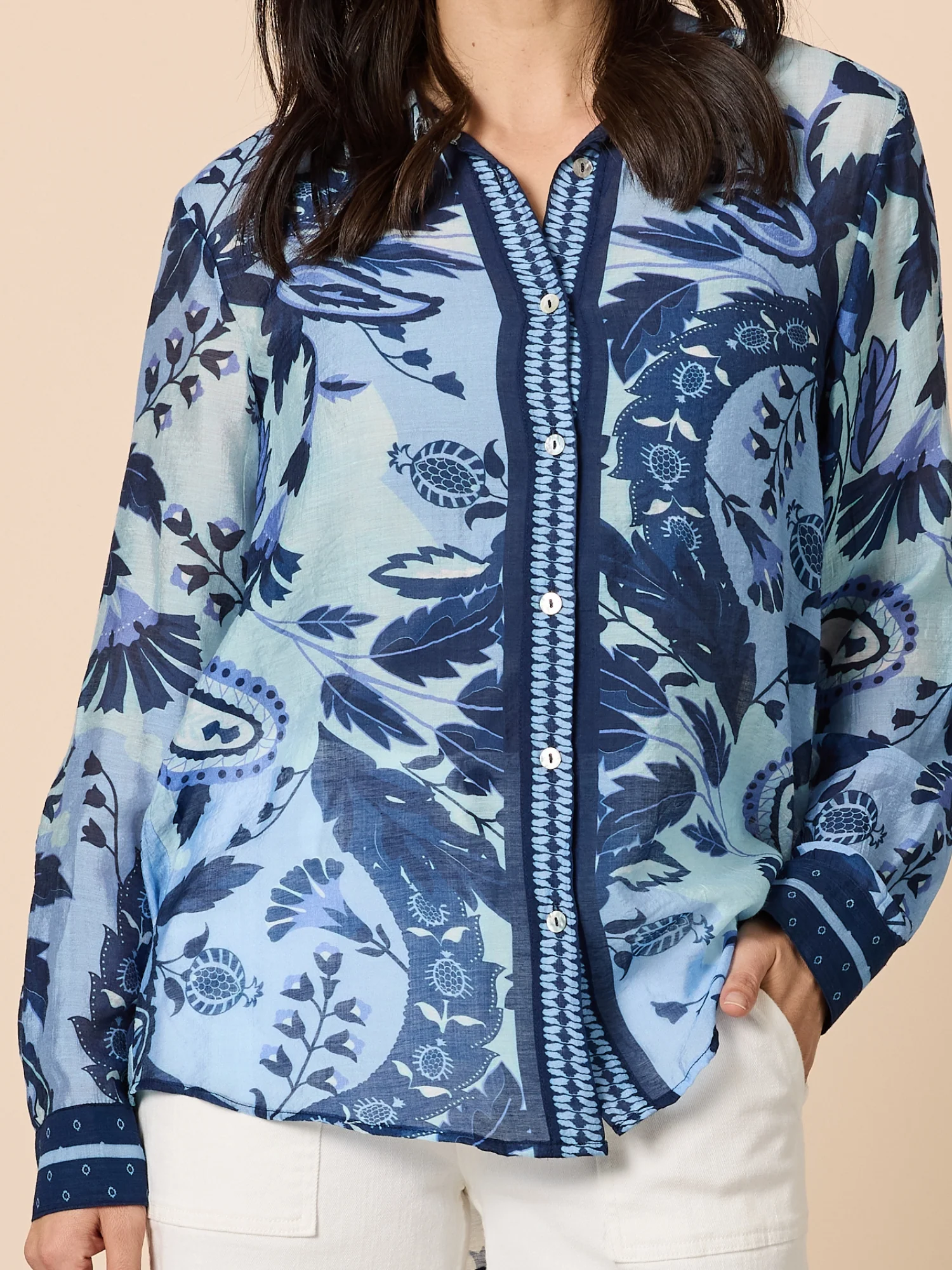 Newport Paisley Floral Print Sheer Shirt - Blue/Multi - Image 6