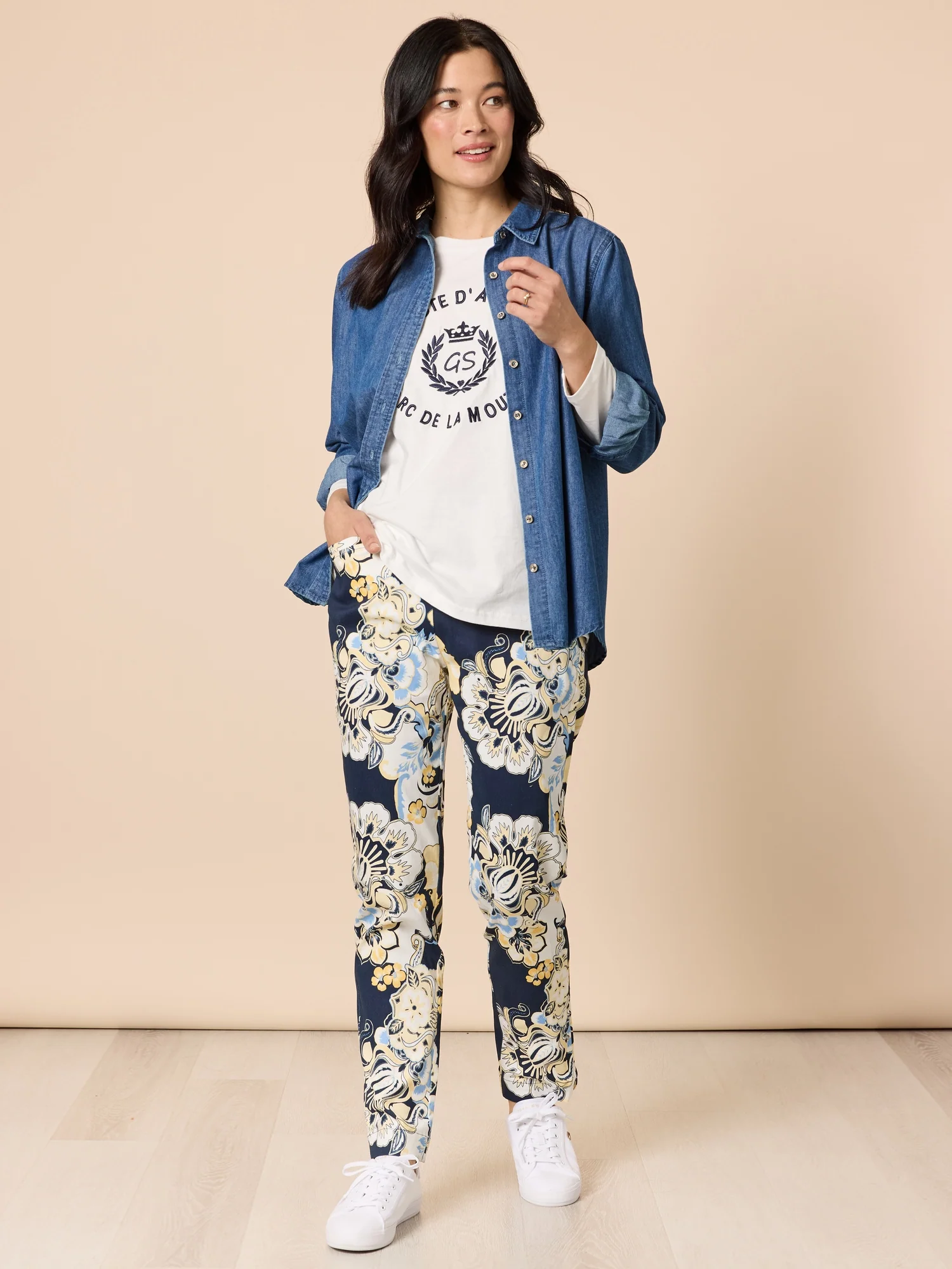 Newport Floral Print Pant - Navy Multi - Image 9