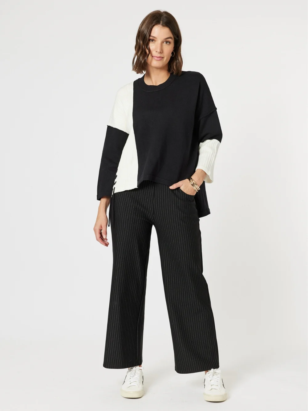 Nicky Wide Leg Pinstripe Pant - Natural/Black - Image 2