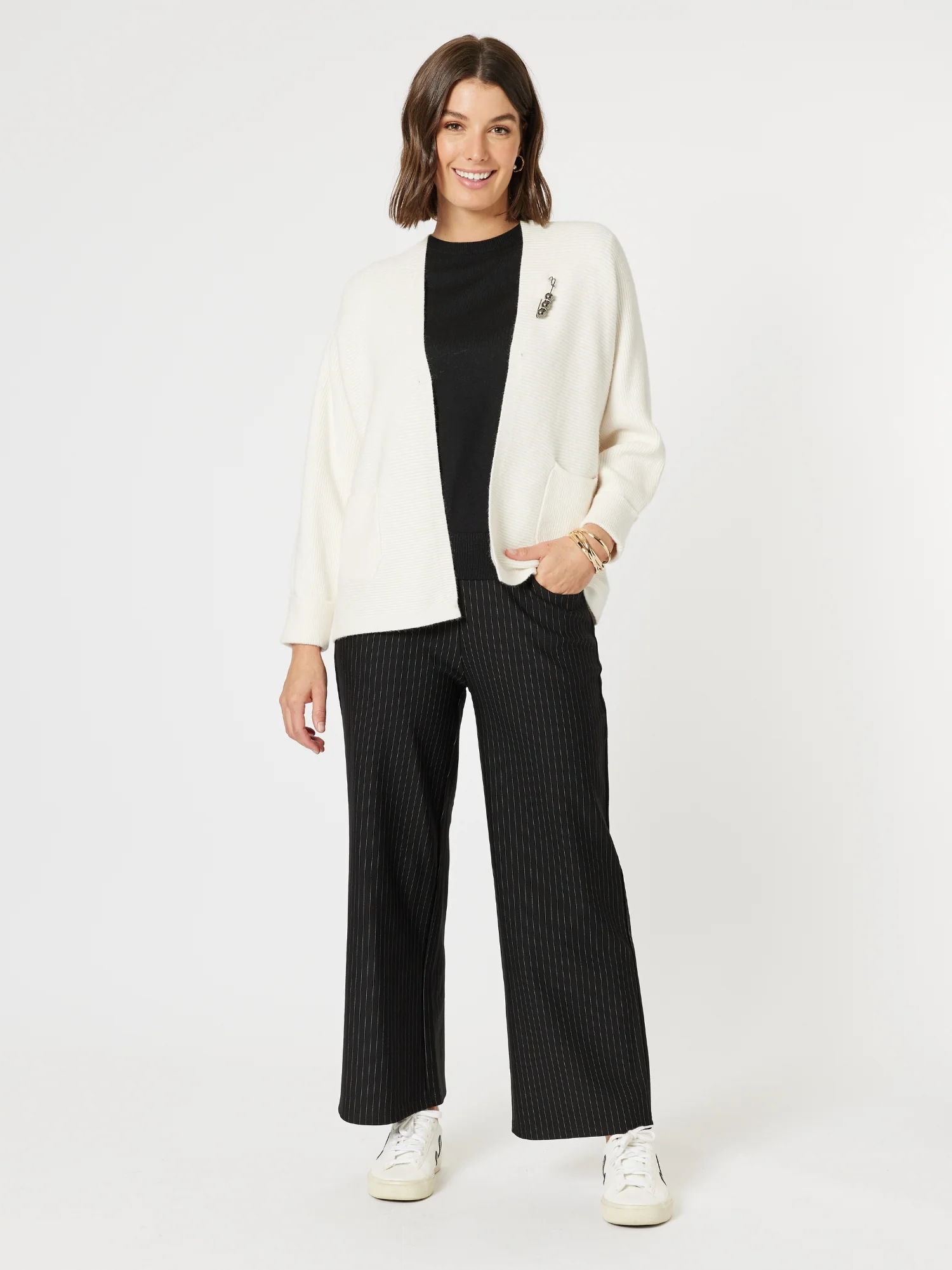 Nicky Wide Leg Pinstripe Pant - Natural/Black - Image 4