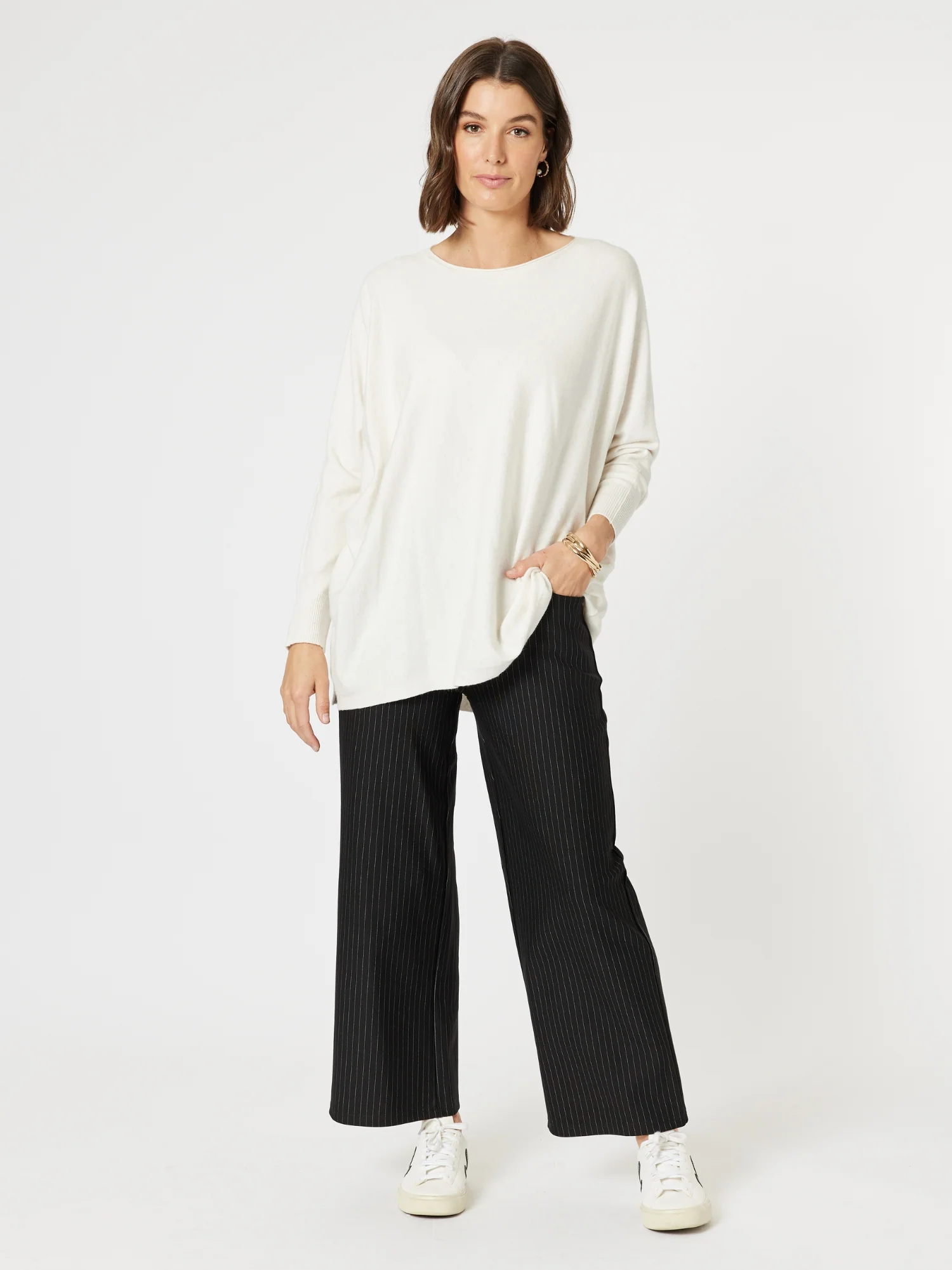 Nicky Wide Leg Pinstripe Pant - Natural/Black - Image 5