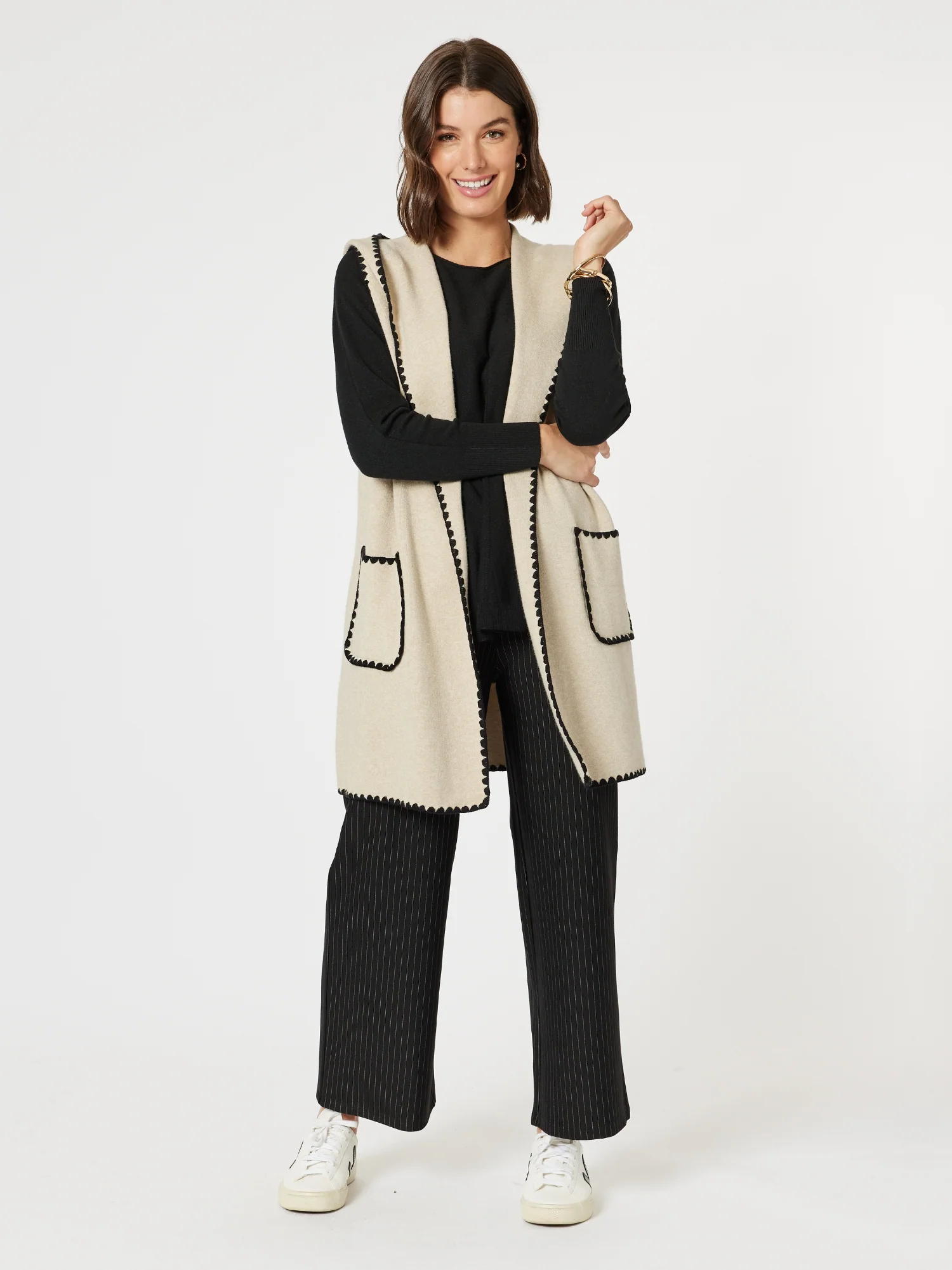 Nicky Wide Leg Pinstripe Pant - Natural/Black - Image 6