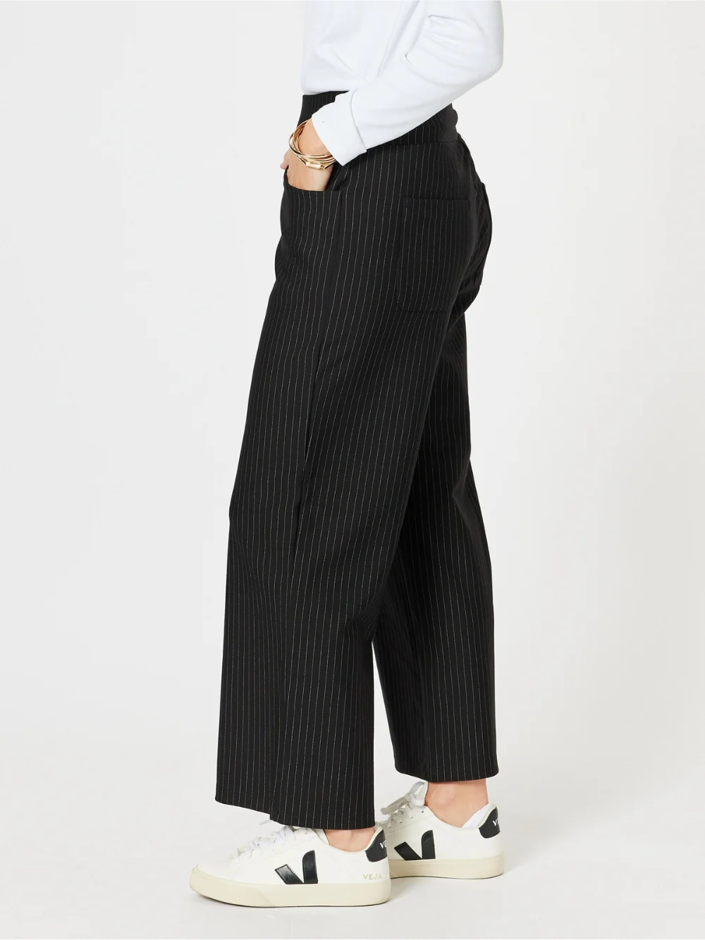 Nicky Wide Leg Pinstripe Pant - Natural/Black - Image 7
