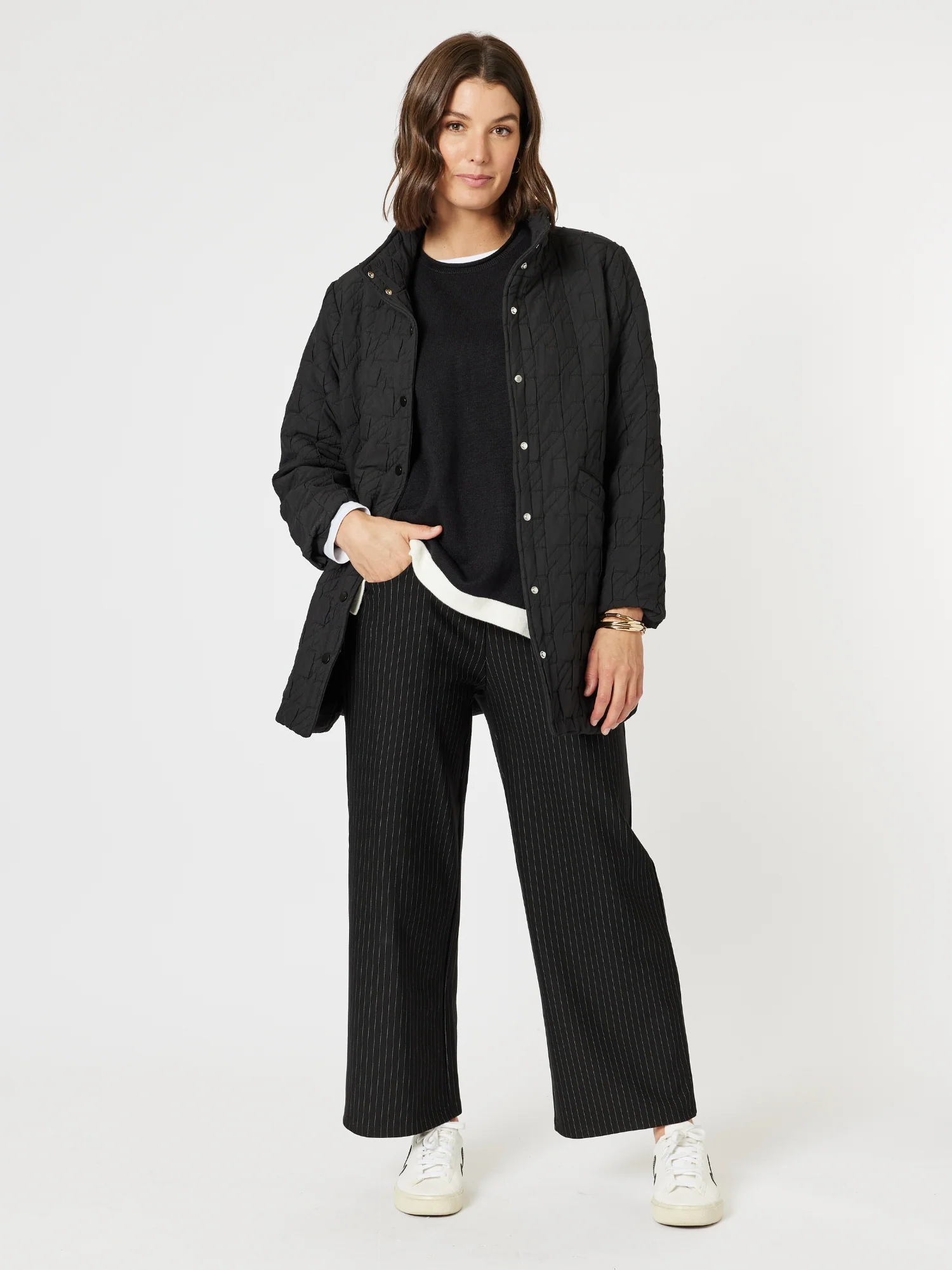 Nicky Wide Leg Pinstripe Pant - Natural/Black - Image 8