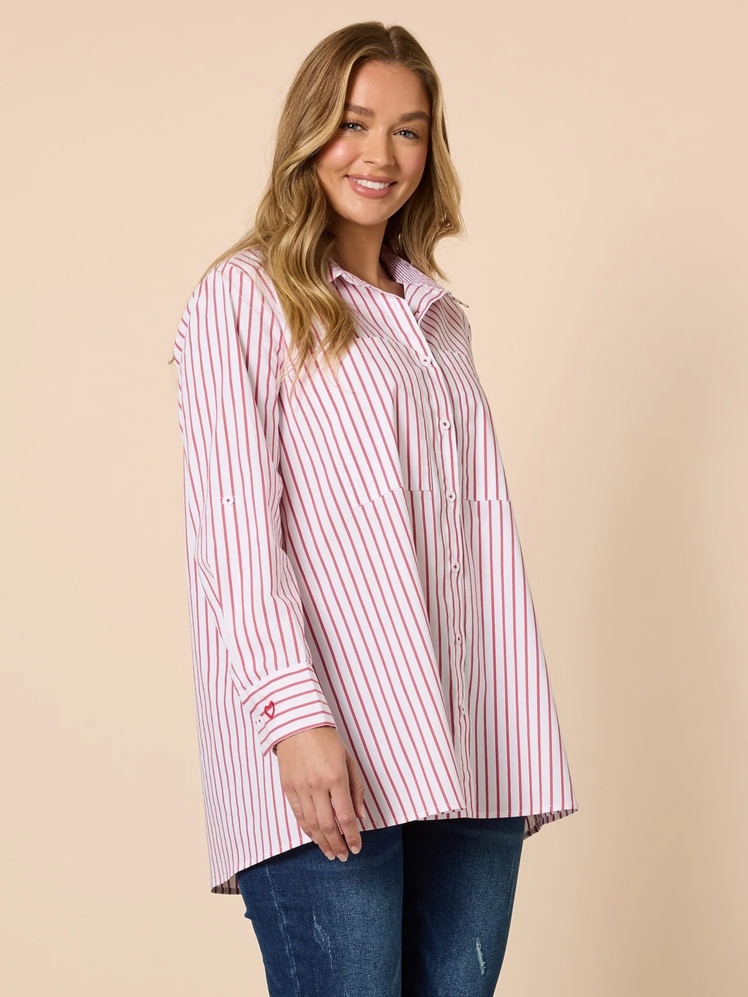 Off the Cuff Stripe Print Shirt - Red/White - Image 3